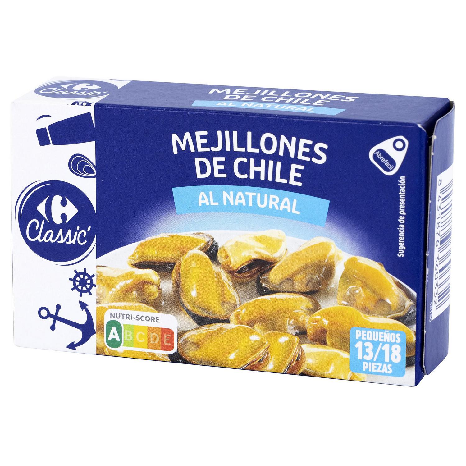 Mejillones de Chile al natural 14/18 Classic Carrefour 69 g.