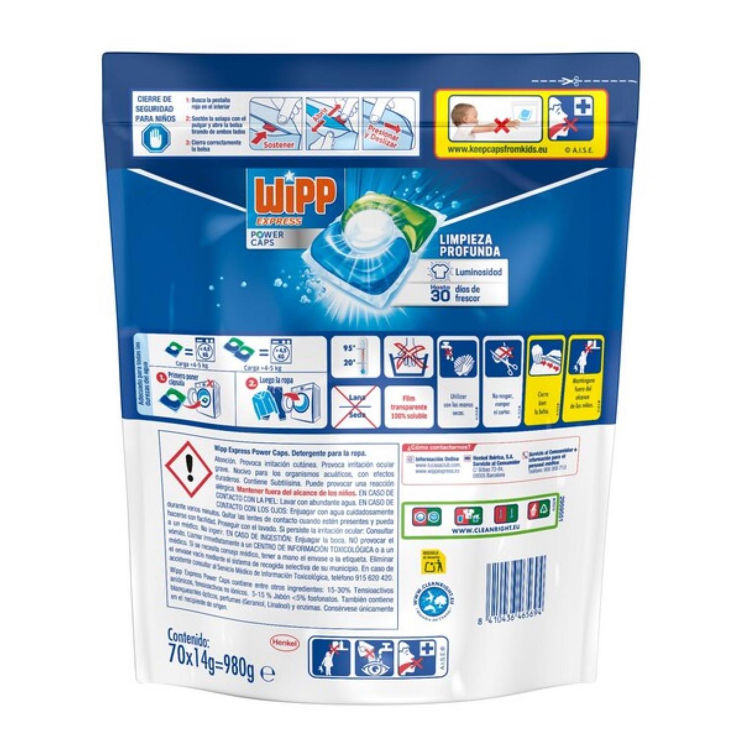 Detergente en cápsulas Power Caps Wipp Express 70 ud.