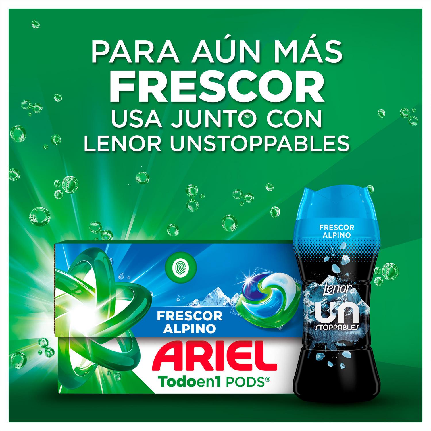 Detergente a maquina en cápsulas frescor alpino Ariel Pods 60 lavados.