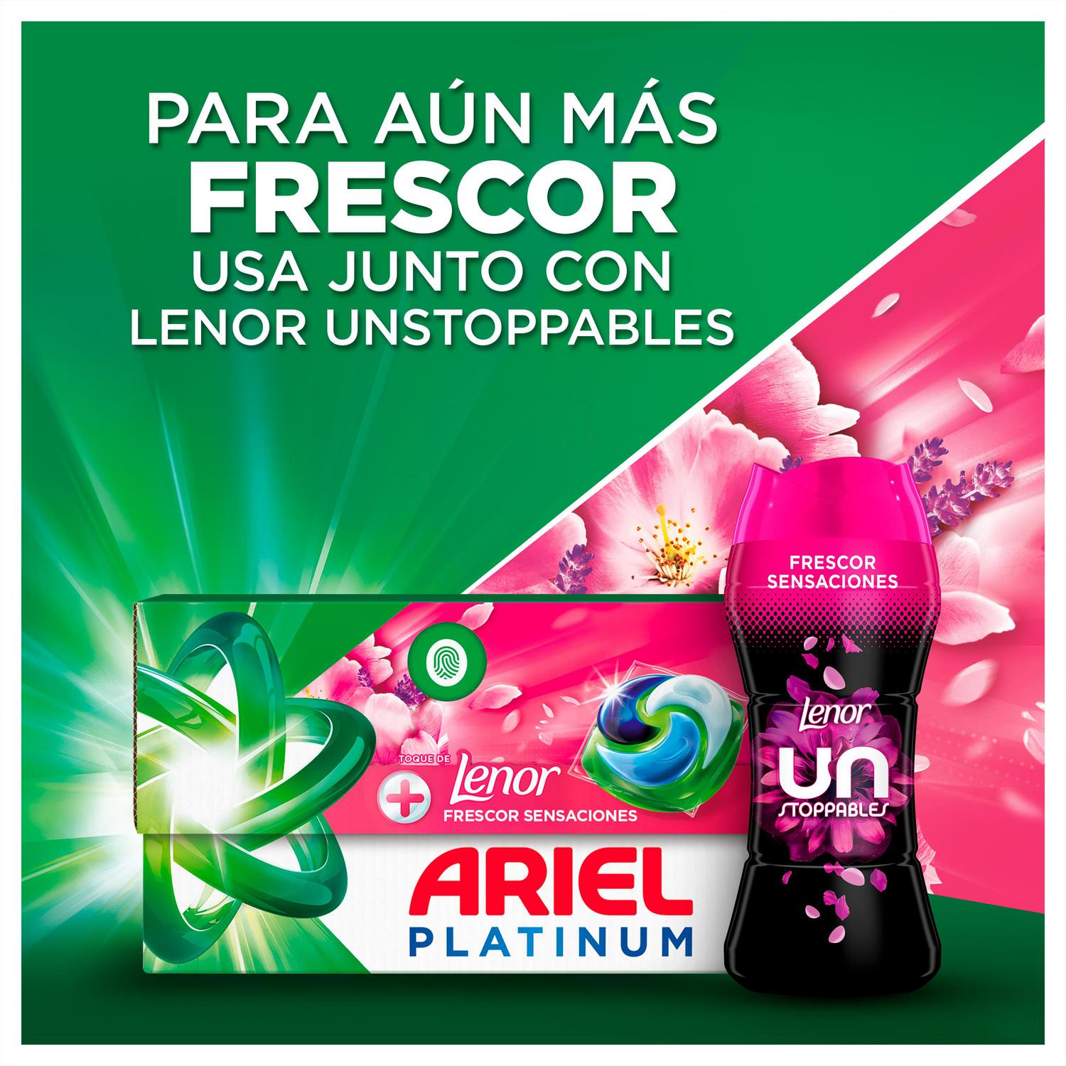 Detergente en cápsulas + toque de Lenor frescor sensaciones Platinum Ariel 35 lavados.