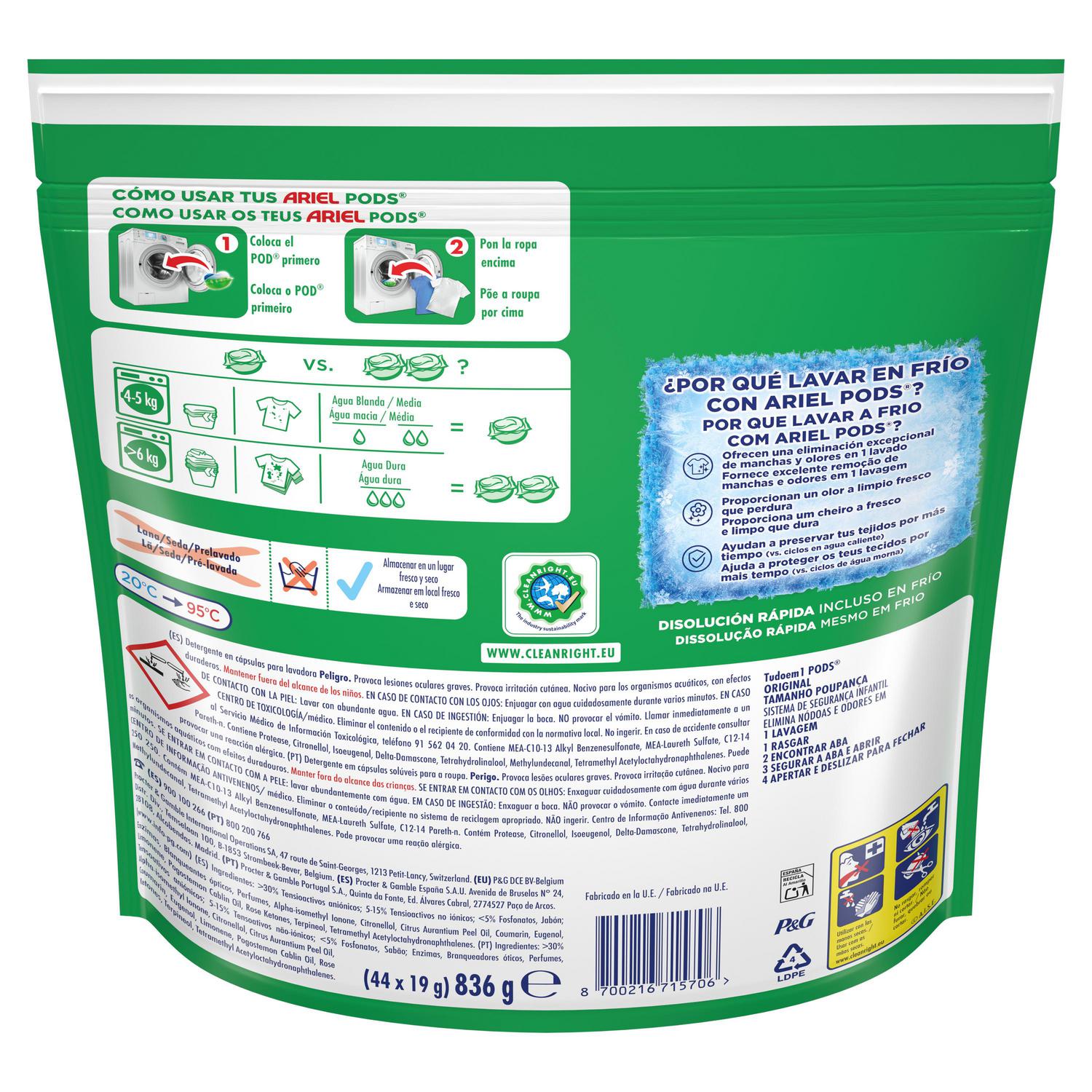 Detergente en cápsulas original Ariel 44 ud.