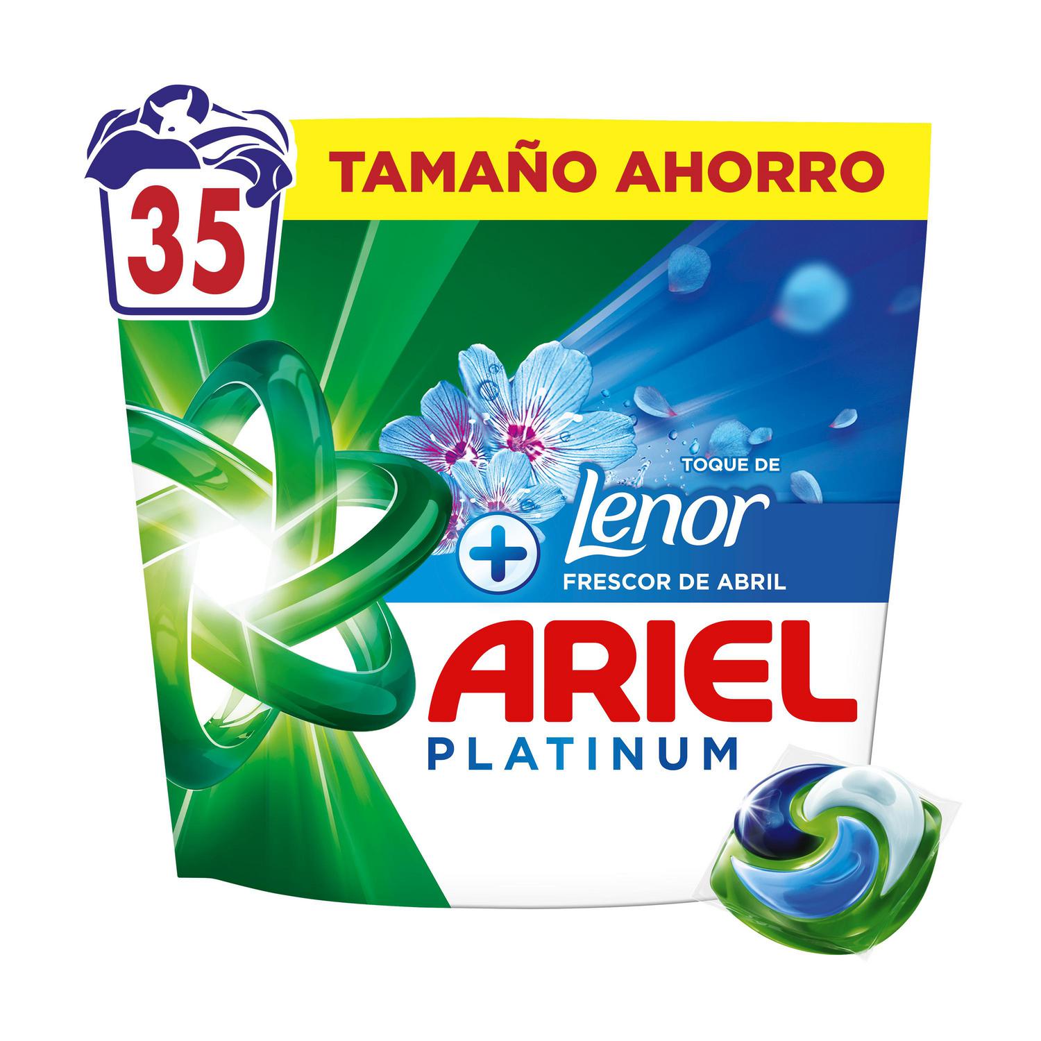 Detergente en cápsulas +toque de Lenor frescor de Abril Ariel Platinum 35 lavados.