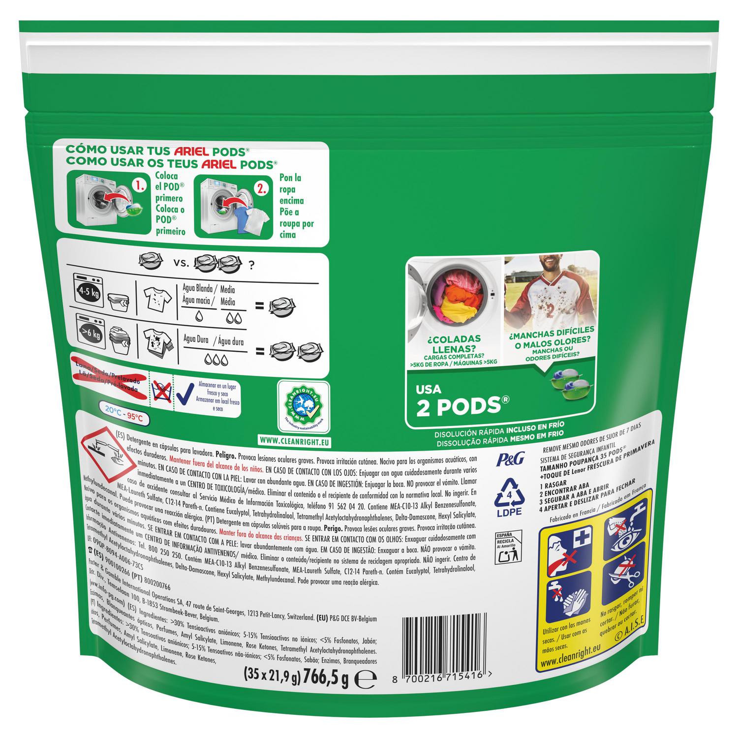 Detergente en cápsulas +toque de Lenor frescor de Abril Ariel Platinum 35 lavados.