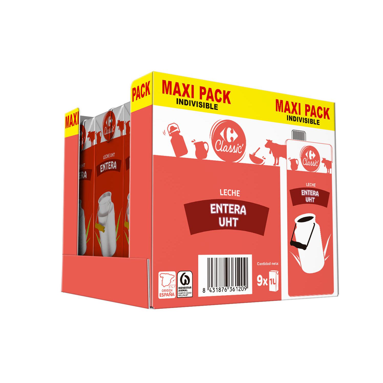 Leche entera Carrefour Classic pack de 9 unidades de 1 l.