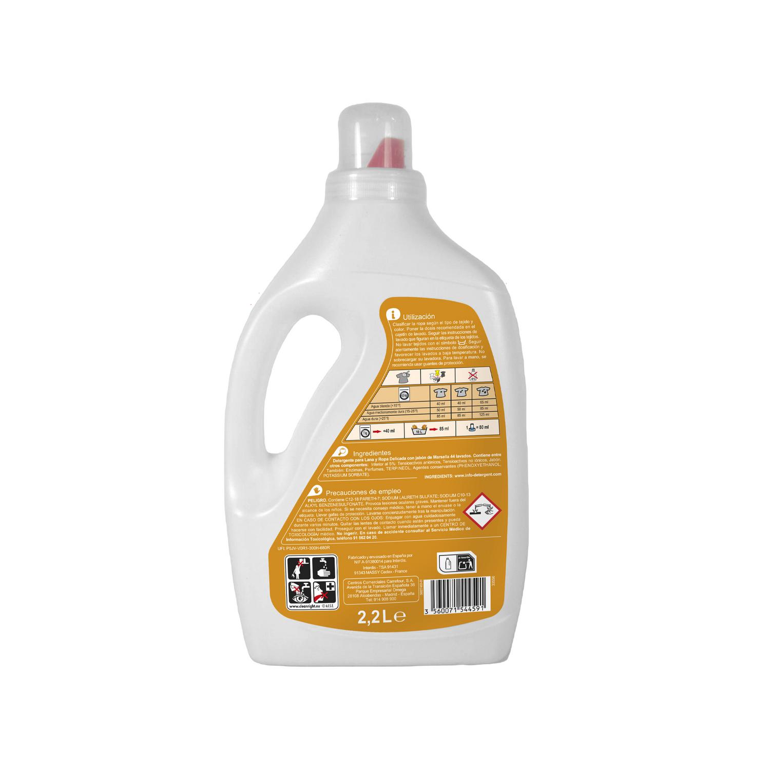 Detergente liquido delicado Marsella Expert Carrefour 44 lavados.
