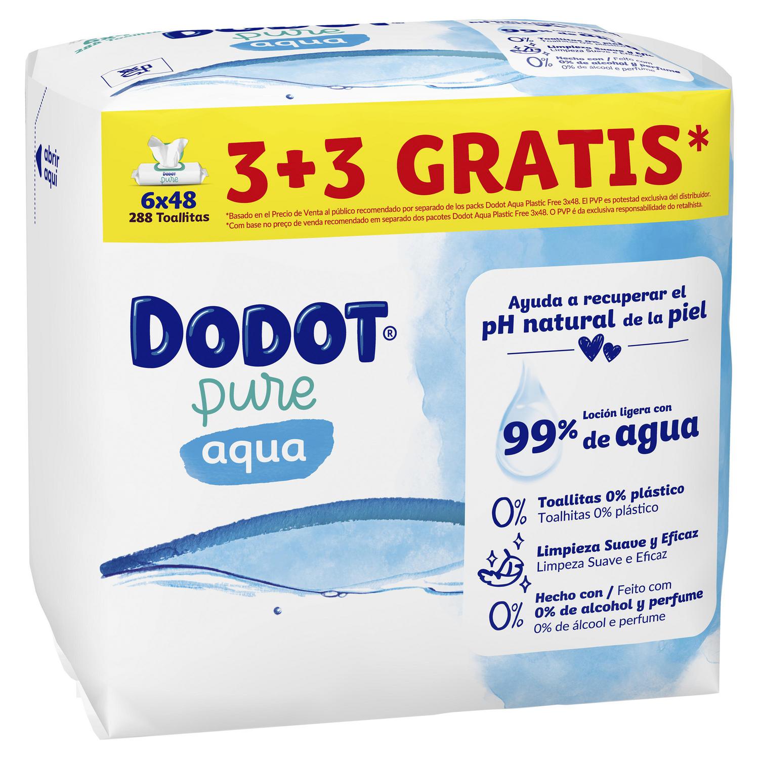 Toallitas para bebé pure aqua Dodot pack 3 paquetes 48 ud.