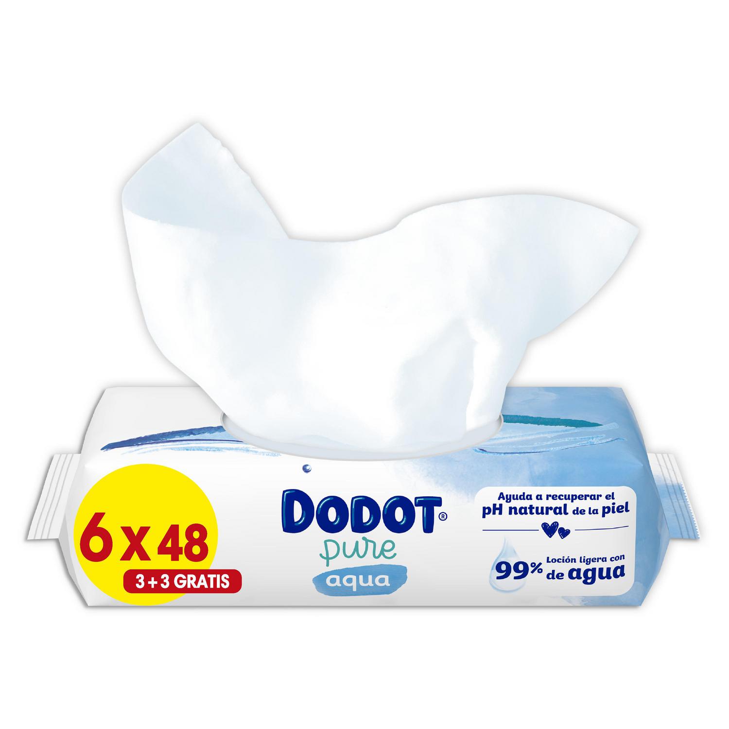 Toallitas para bebé pure aqua Dodot pack 3 paquetes 48 ud.