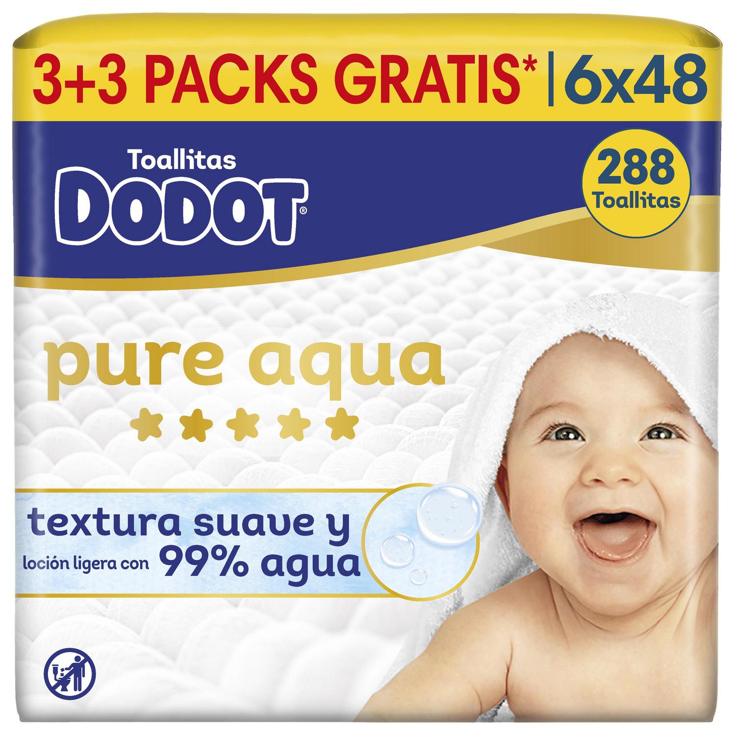 Toallitas para bebé pure aqua Dodot pack 3 paquetes 48 ud.