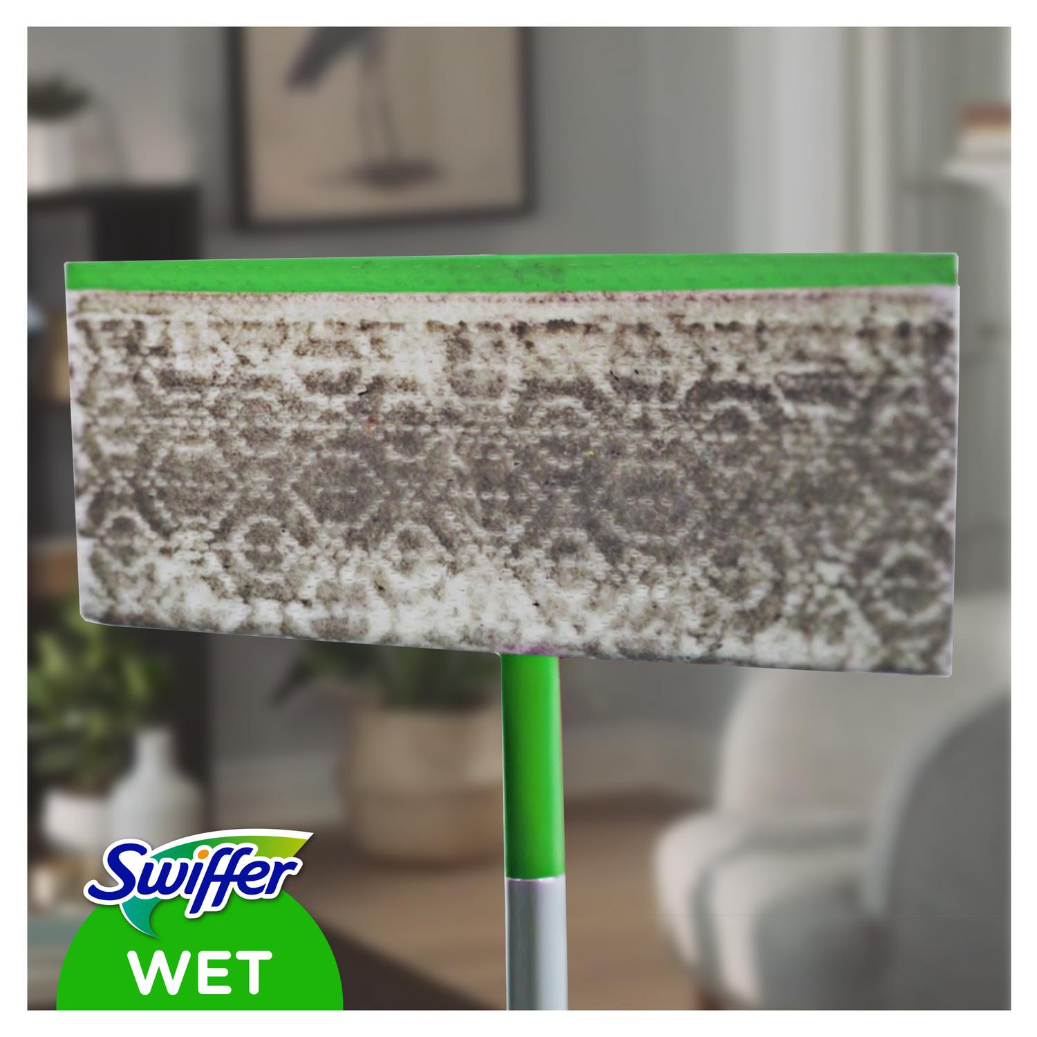 Kit Swiffer: mopa 1 ud, 8 paños secos y 3 paños húmedos.