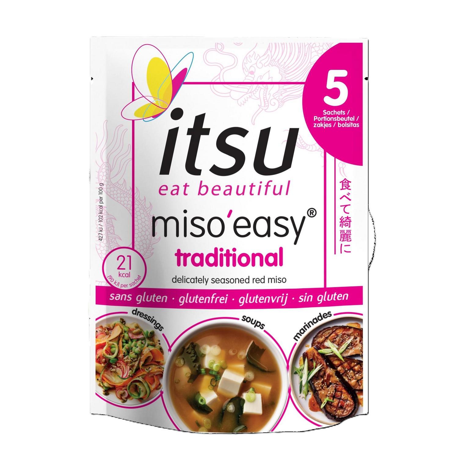 Sopa de miso Easy Itsu sin gluten doy pack de 5 unidades de 21 g.