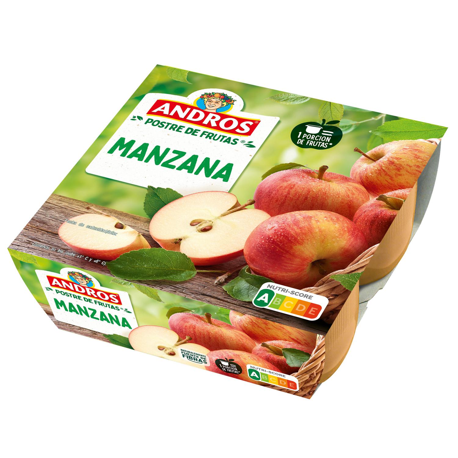 Postre de manzana Andros pack de 4 unidades de 100 g.