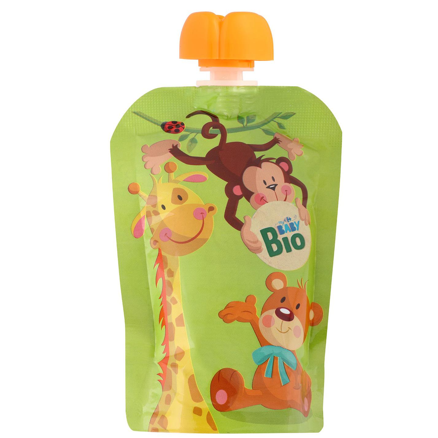 Bolsita de multifrutas desde 12 meses ecológico My Carrefour Baby Bio sin gluten y sin azúcar añadido pack de 4 unidades de 100 g.