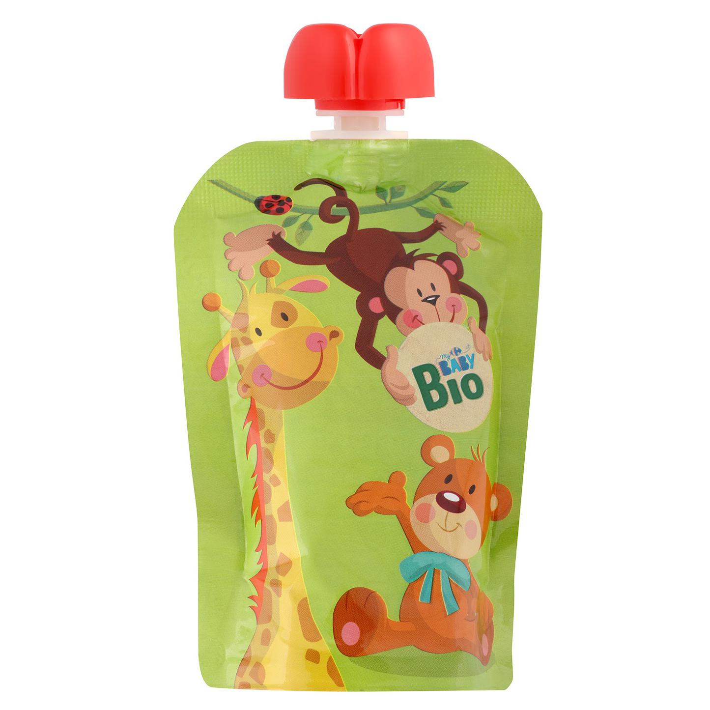 Bolsita de fresa desde 6 meses ecológico My Carrefour Baby Bio sin gluten y sin azúcar añadido pack de 4 bolsitas de 100 g.
