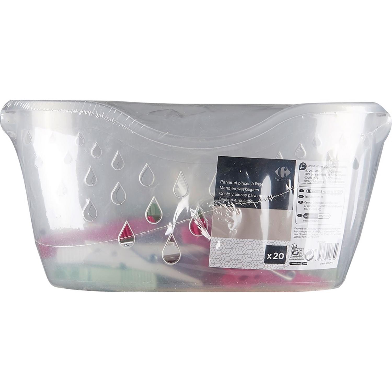 Pack Cesta con 20 Pinzas para Ropa de Plástico CARREFOUR HOME
