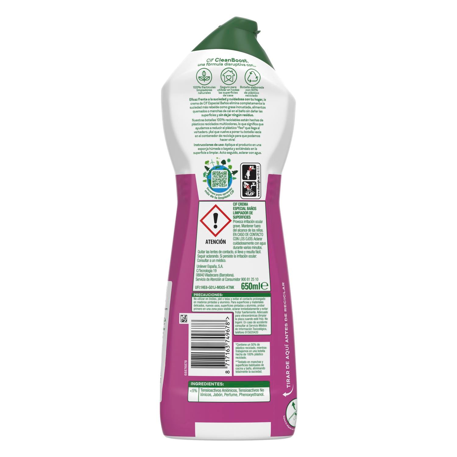 Limpiador de baños en crema con aroma floral Cif 650 ml.