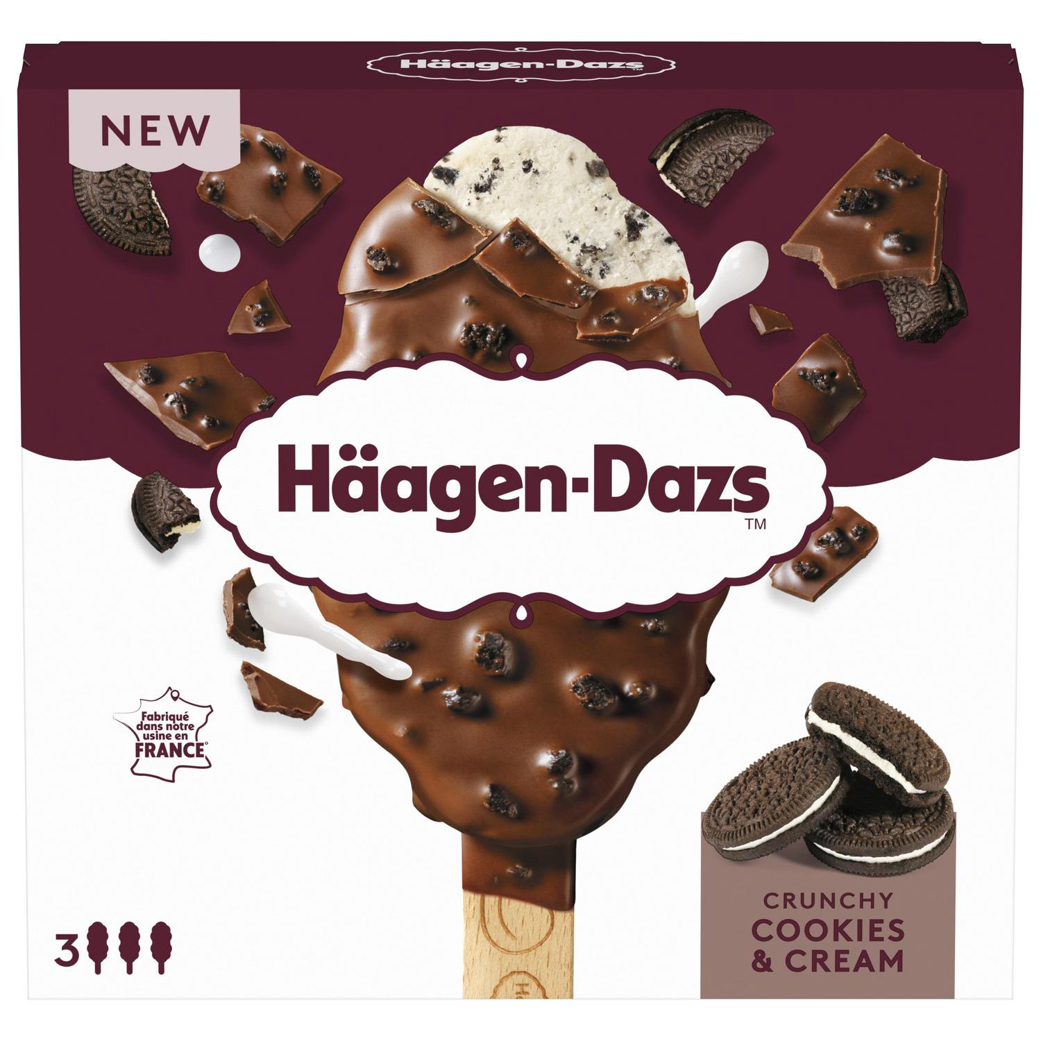 Helado bombón Crunchy Cookies & Cream Häagen-Dazs 3 uds.
