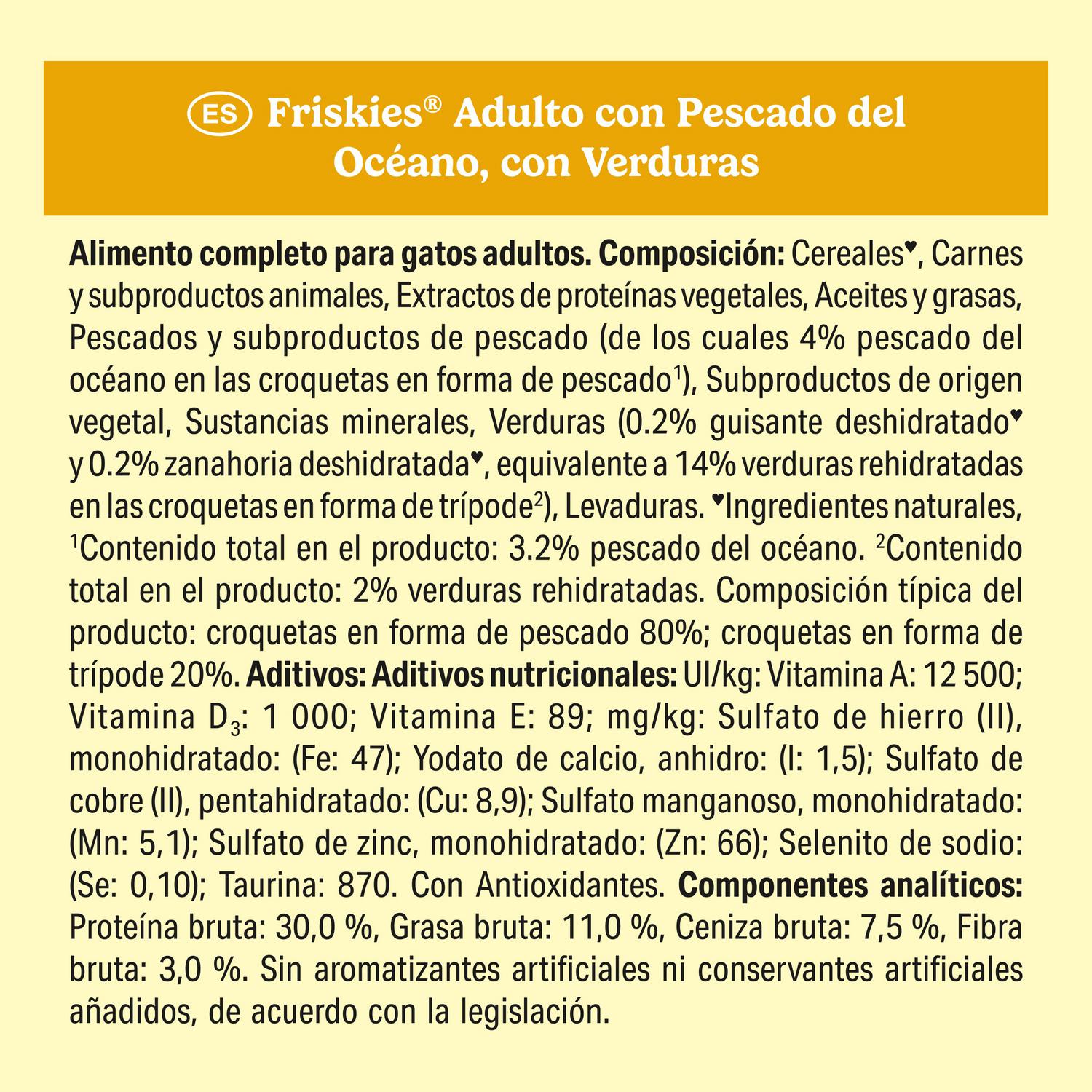 Pienso de pescado del océano y verduras para gato adulto Purina Friskies 1,5 kg