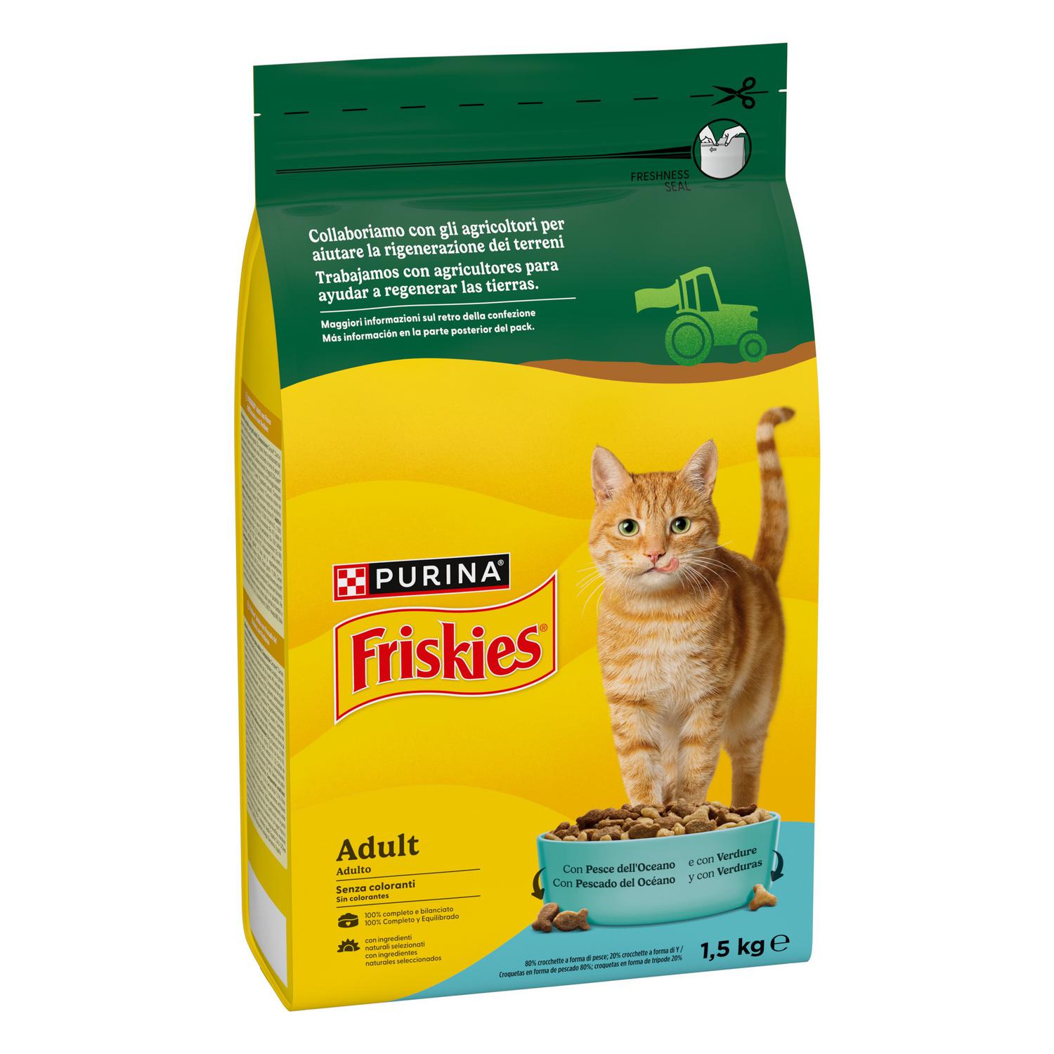 Pienso de pescado del océano y verduras para gato adulto Purina Friskies 1,5 kg