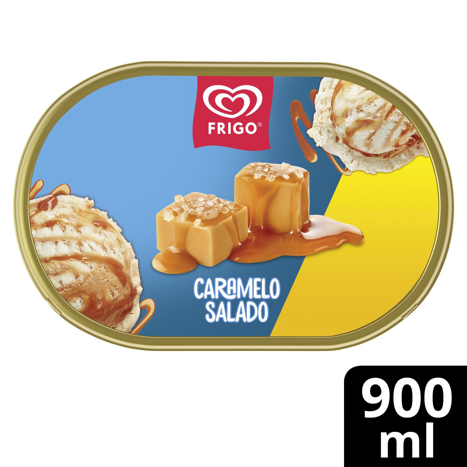 Helado sabor nata con salsa de caramelo salado y trocitos de caramelo Frigo 499 g.