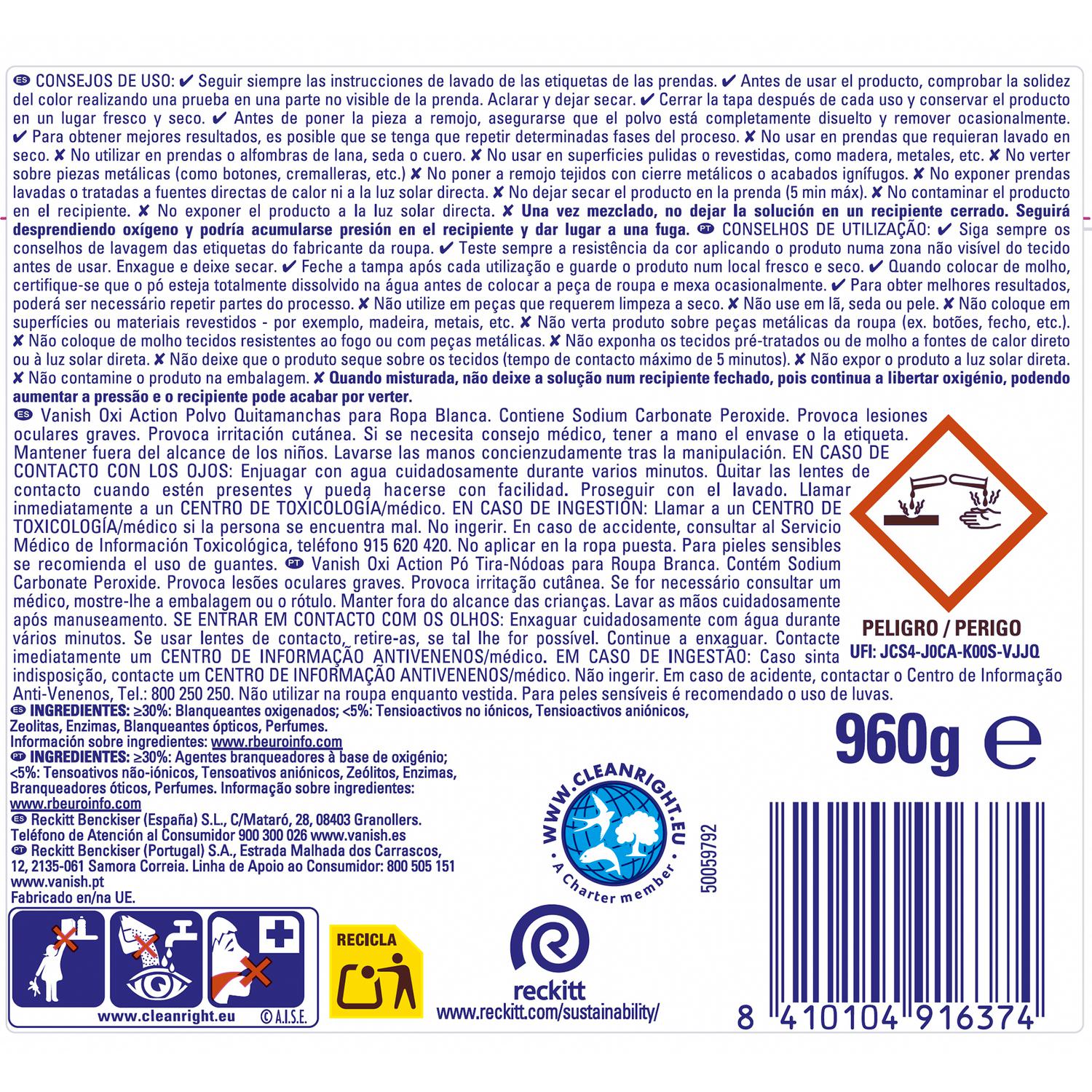 Quitamanchas Oxi Action Vanish 960 g.