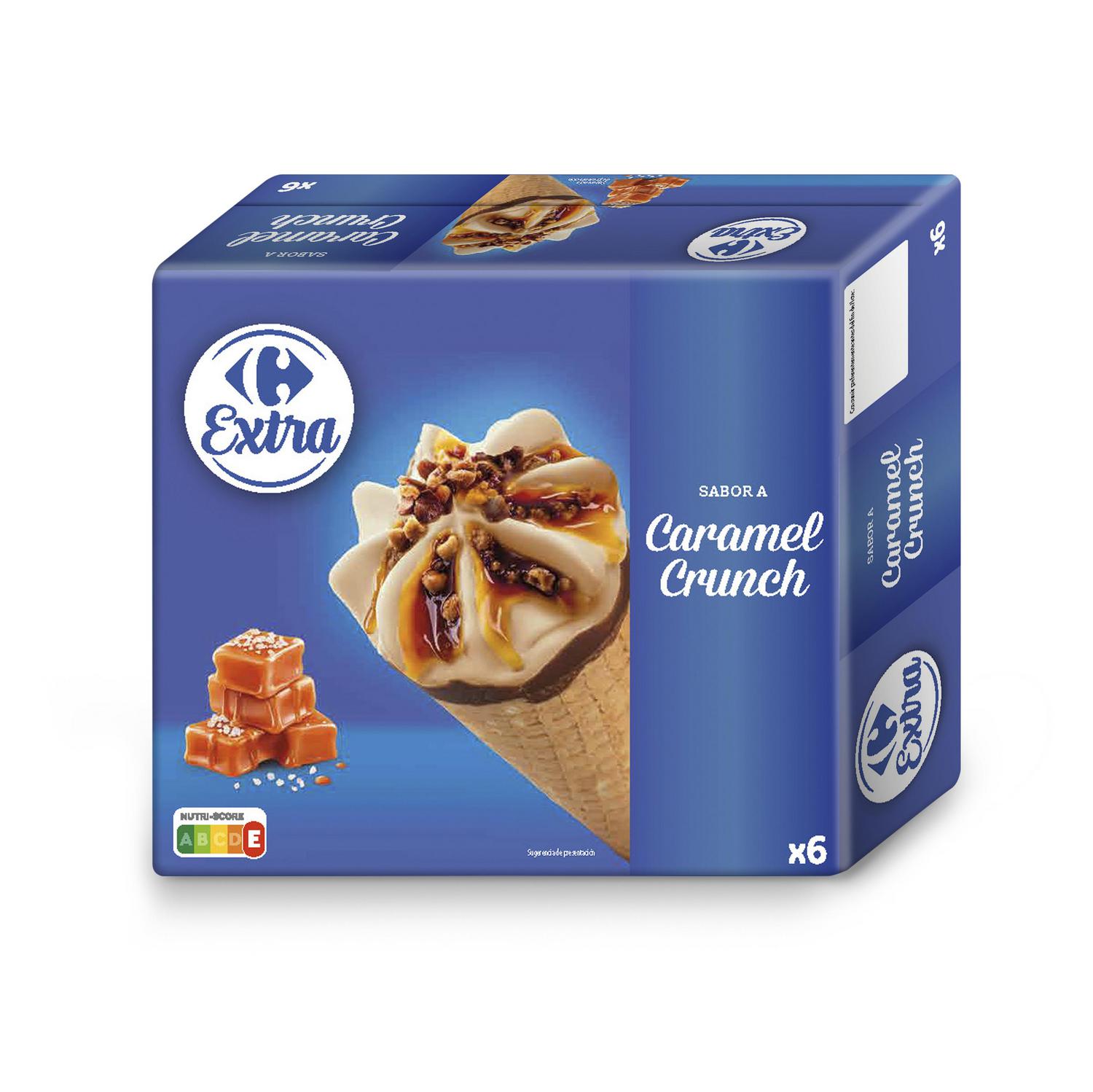 Cono helado sabor a caramelo crunch Carrefour Extra 6 uds.
