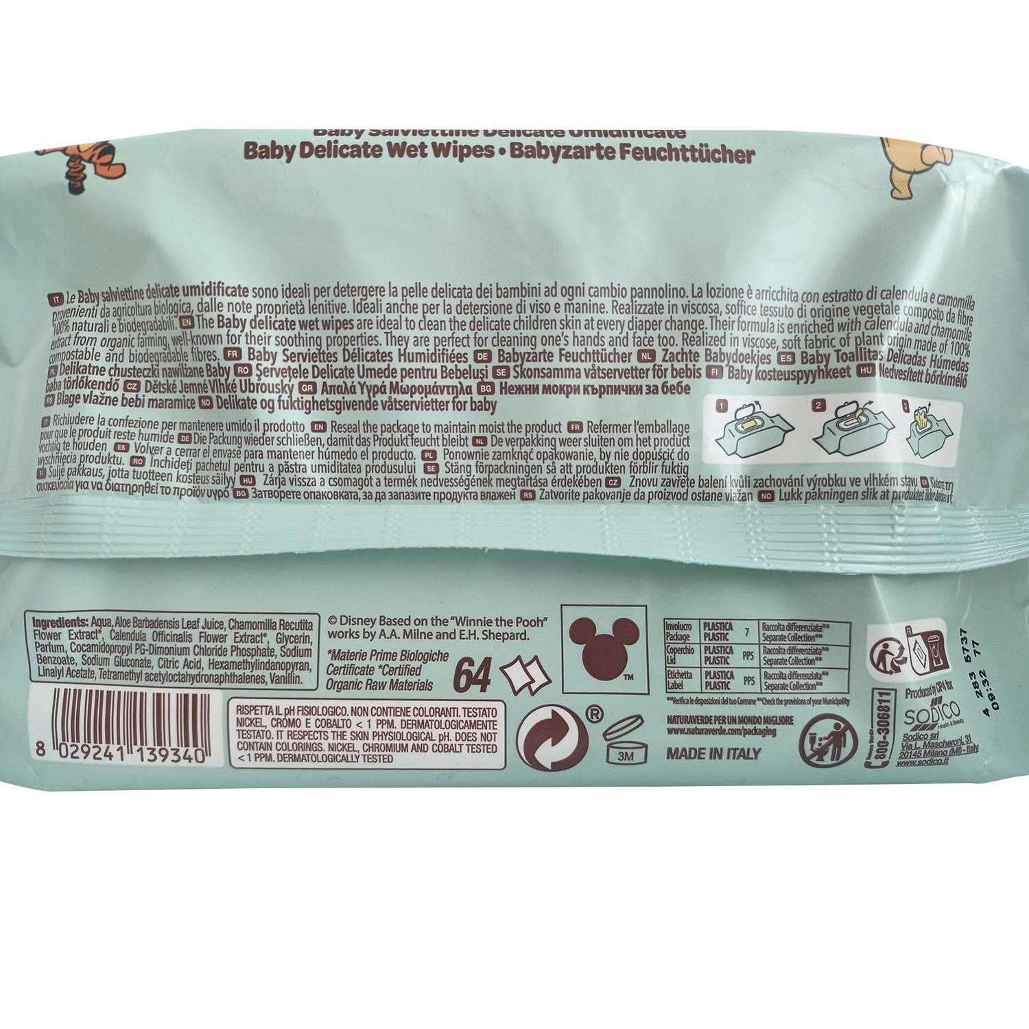 Toallitas delicadas húmedas ecológicas Disney Baby Naturaverde 64 ud.