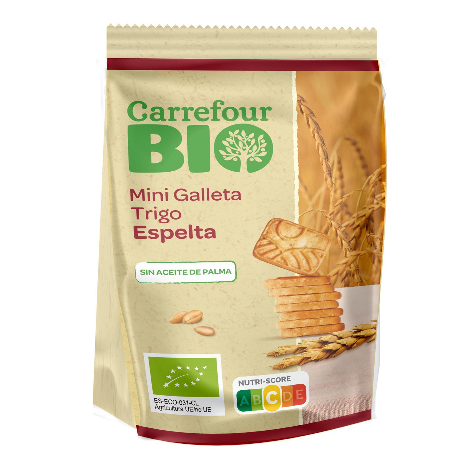 Mini galletas de trigo espelta ecológicas Carrefour Bio 125 g.