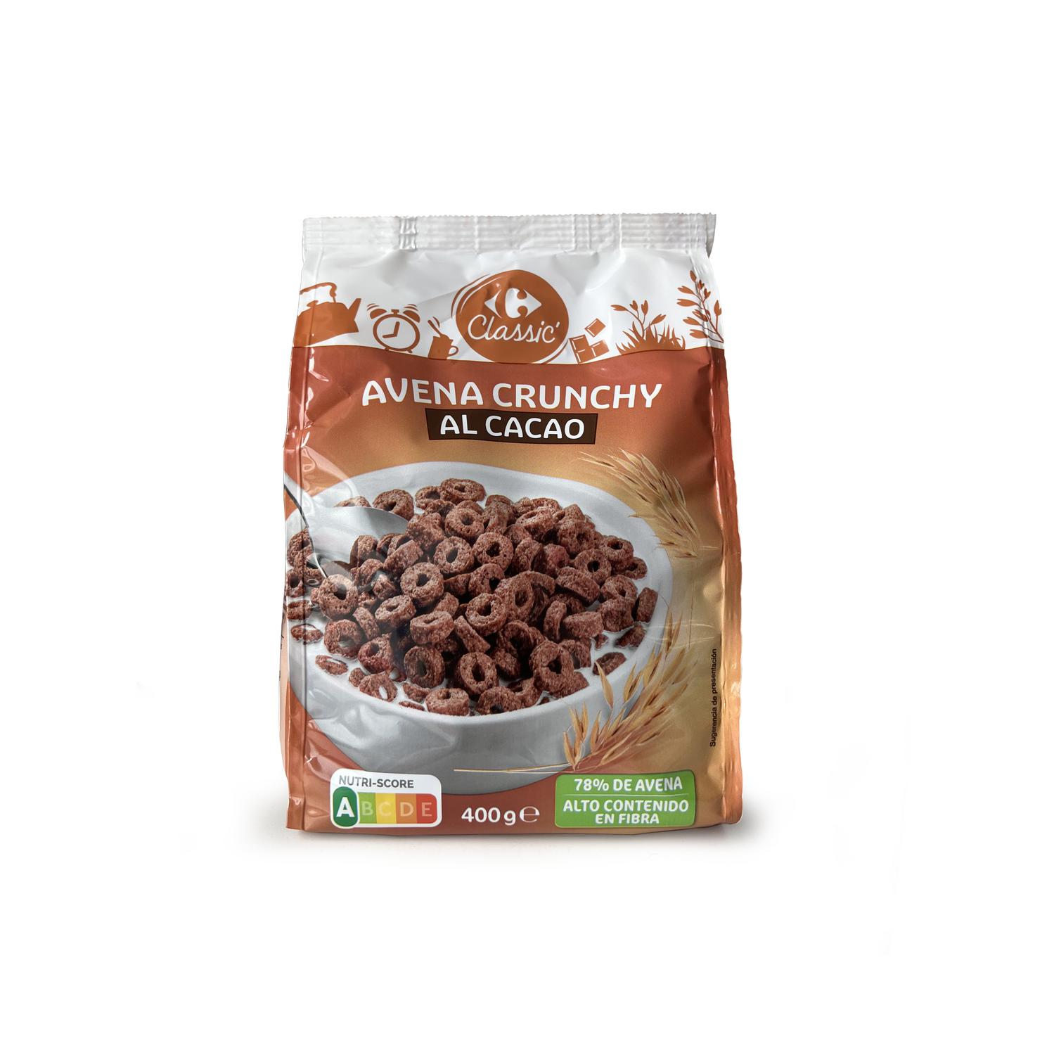 Aros de avena crujiente al cacao Classic Carrefour 400 g.