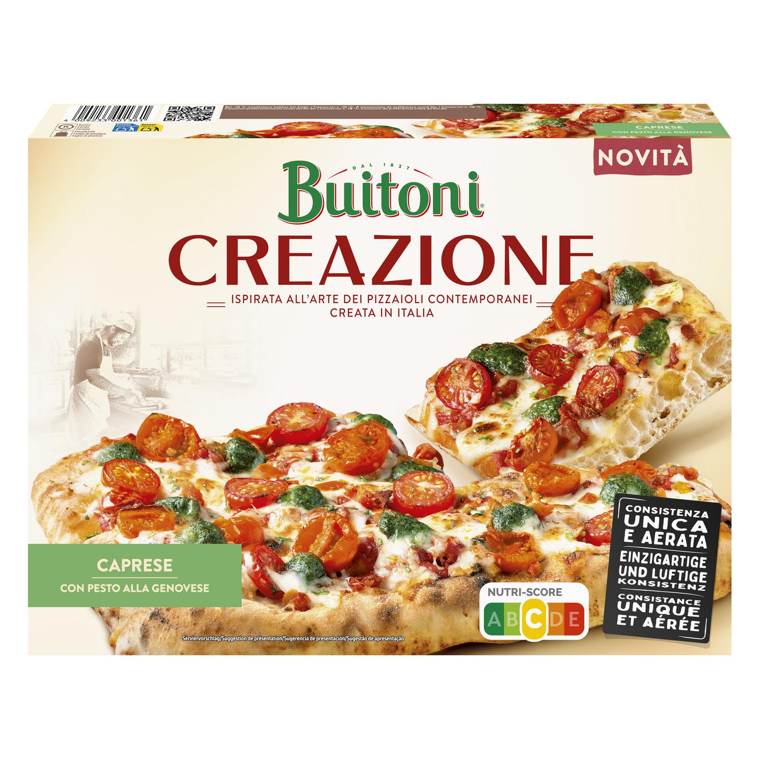 Pizza con tomate, salsa pesto y queso Creazione Buitoni 435 g.
