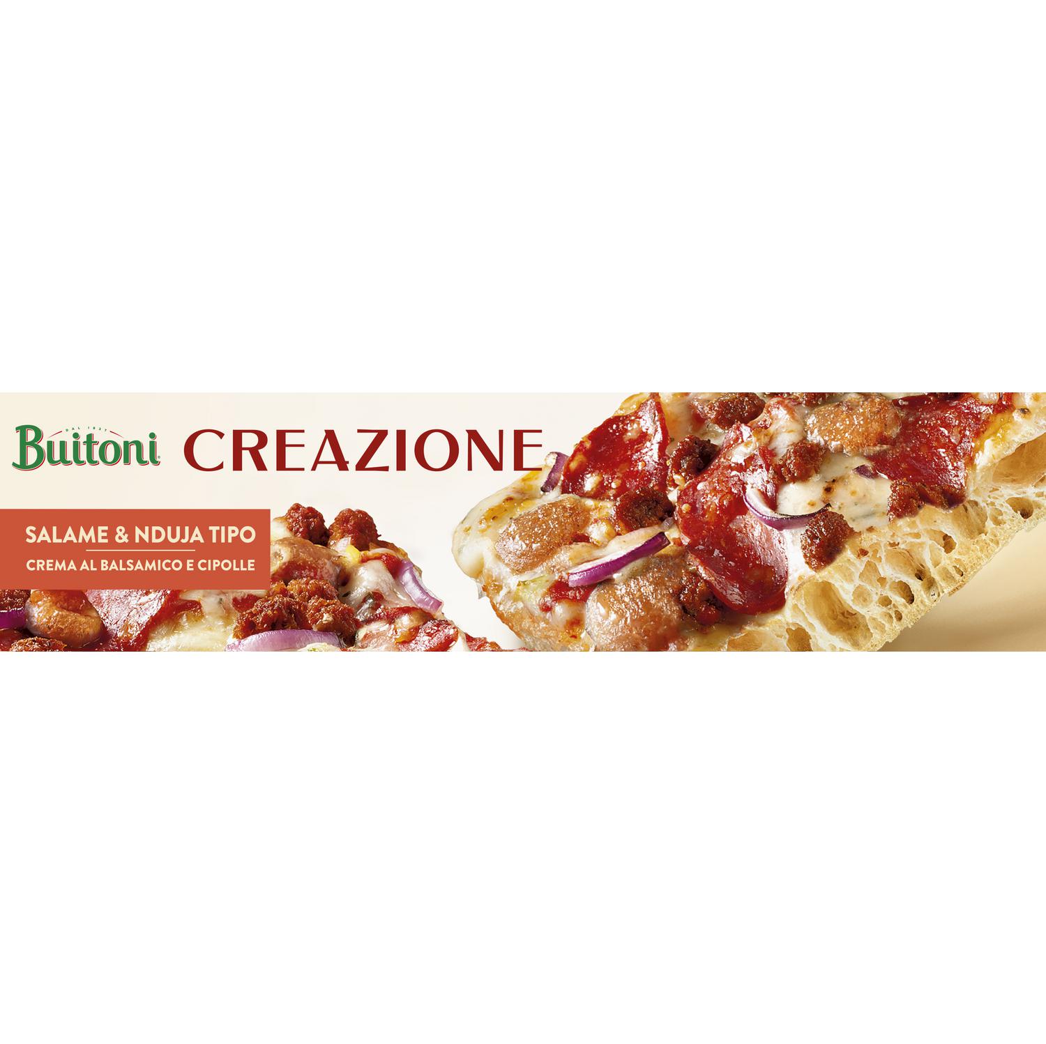 Pizza con salami, carne nduja y queso Creazione Buitoni 430 g.