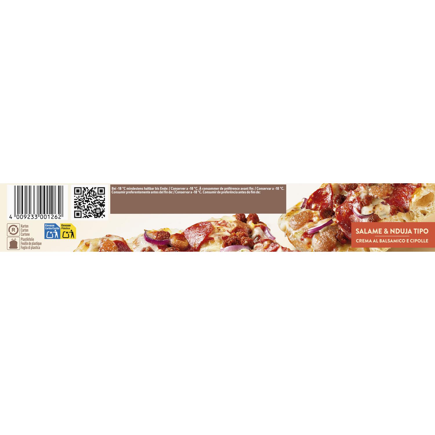 Pizza con salami, carne nduja y queso Creazione Buitoni 430 g.