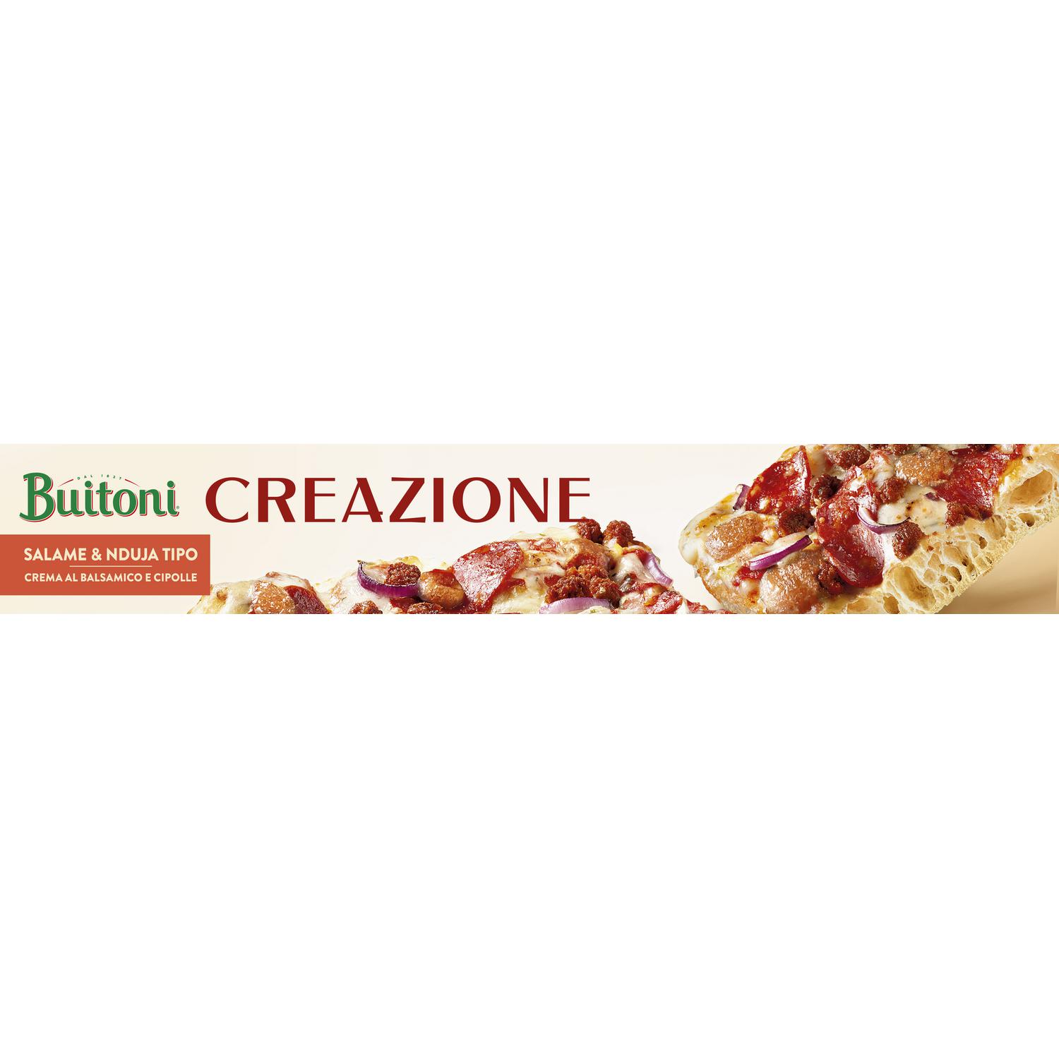 Pizza con salami, carne nduja y queso Creazione Buitoni 430 g.