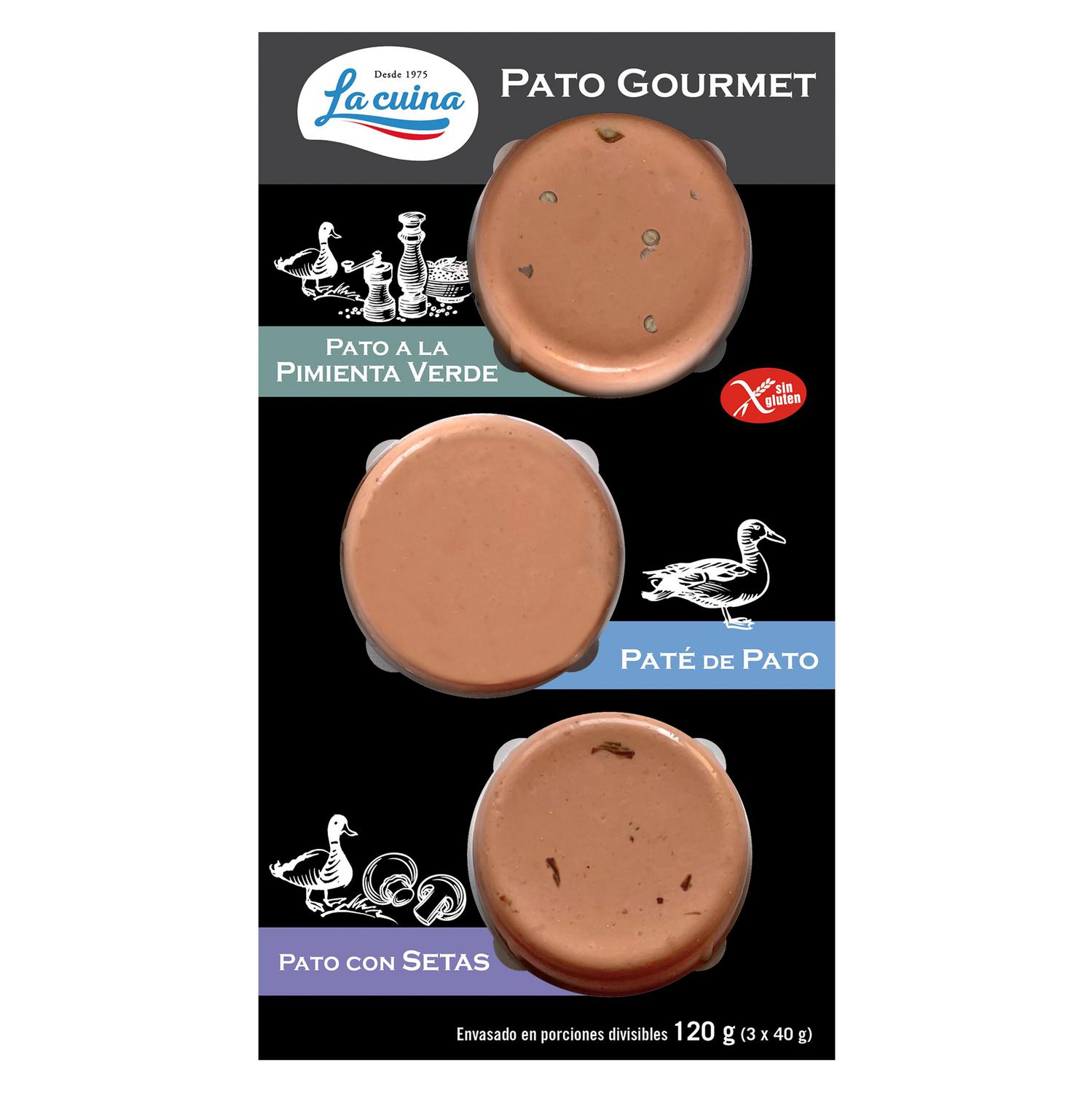 Tabla de patés de pato Gourmet Pato La Cuina sin gluten pack de 3 unidades de 40 g