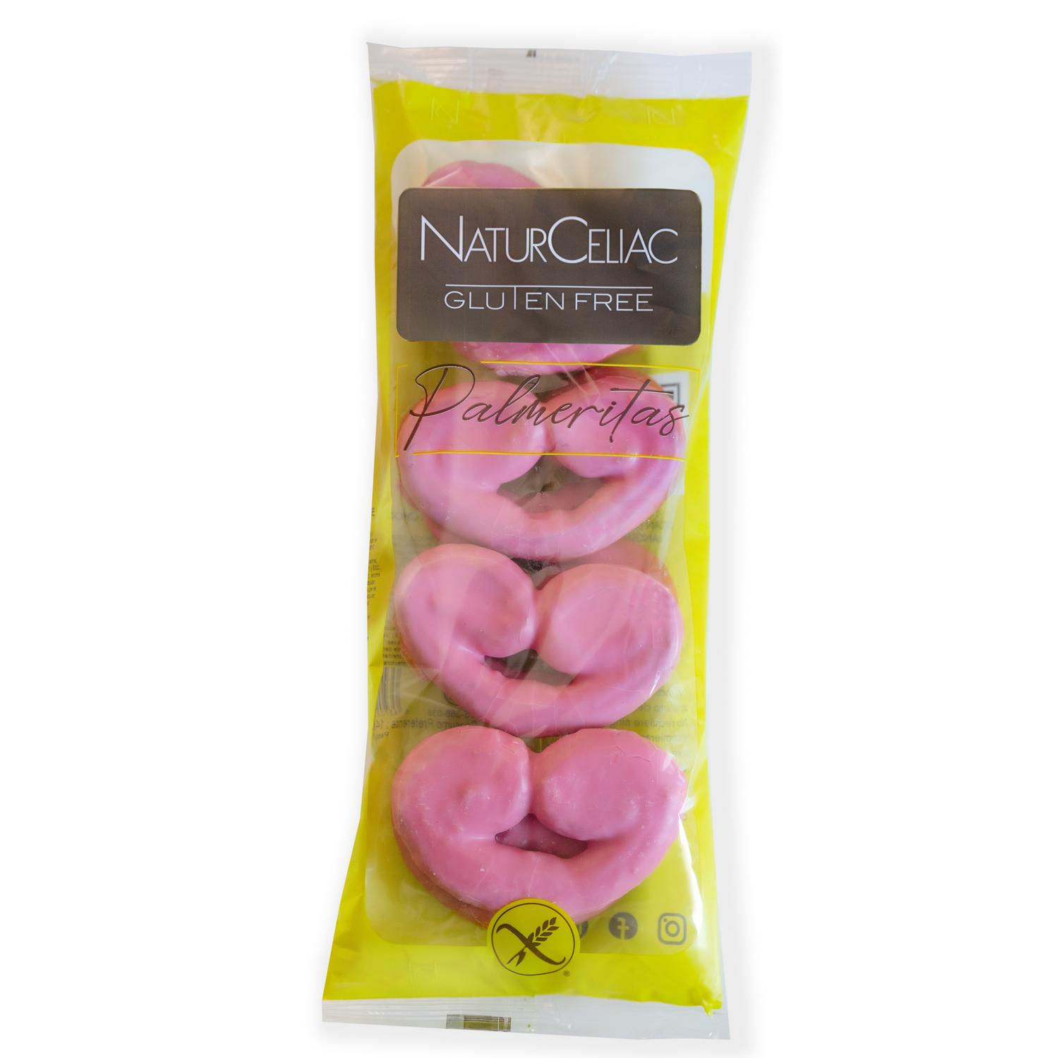Palmeritas con cobertura de fresa Naturceliac sin gluten pack de 4 unidades de 50 g.