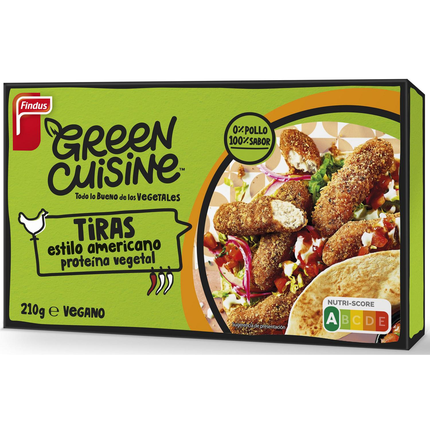 Tiras estilo americano de proteína de guisante y trigo Green Cuisine Findus 210 g.