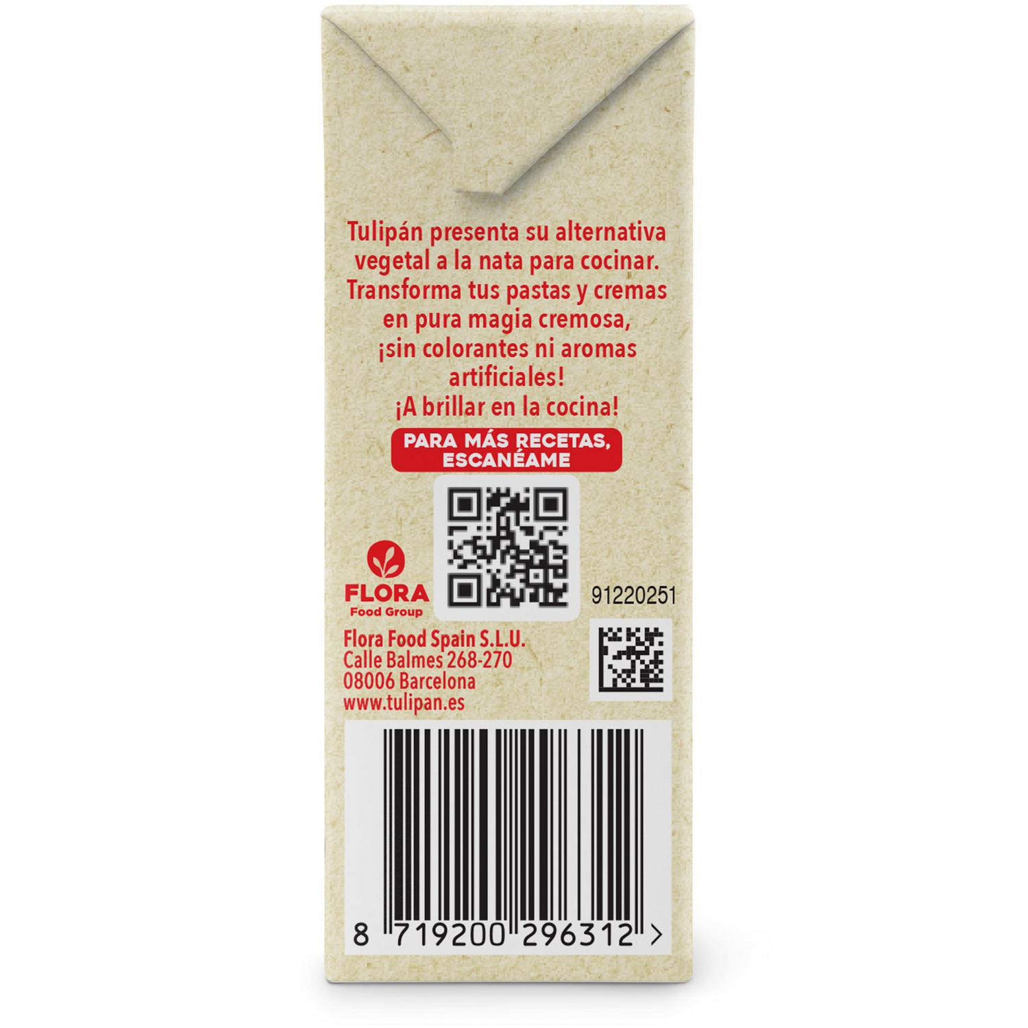 Nata vegetal para cocinar Tulipán sin lactosa 250 ml.