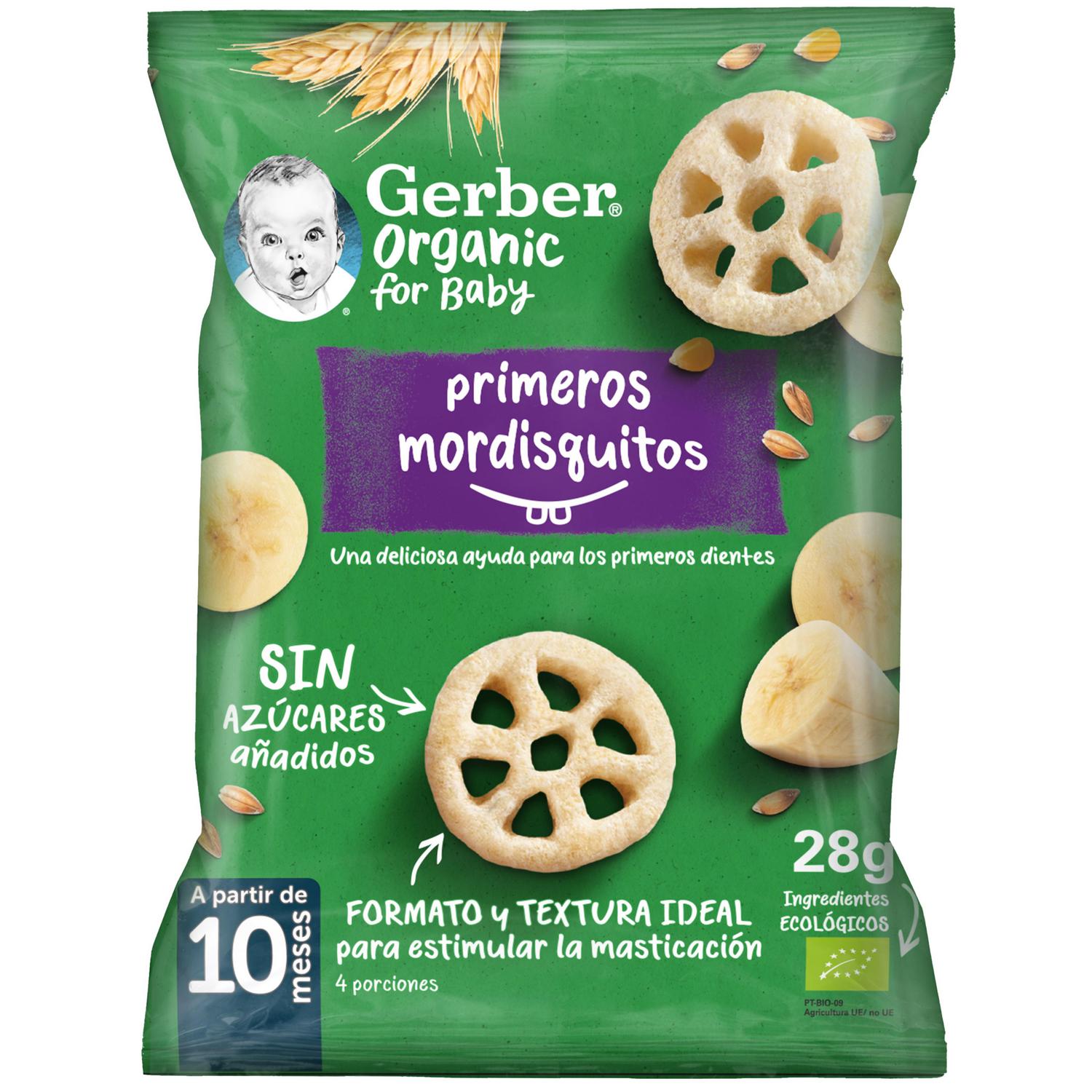 Snack infantiles primeros mordisquitos plátano desde 10 meses ecológico Gerbe sin azúcares añadidos 28 g.
