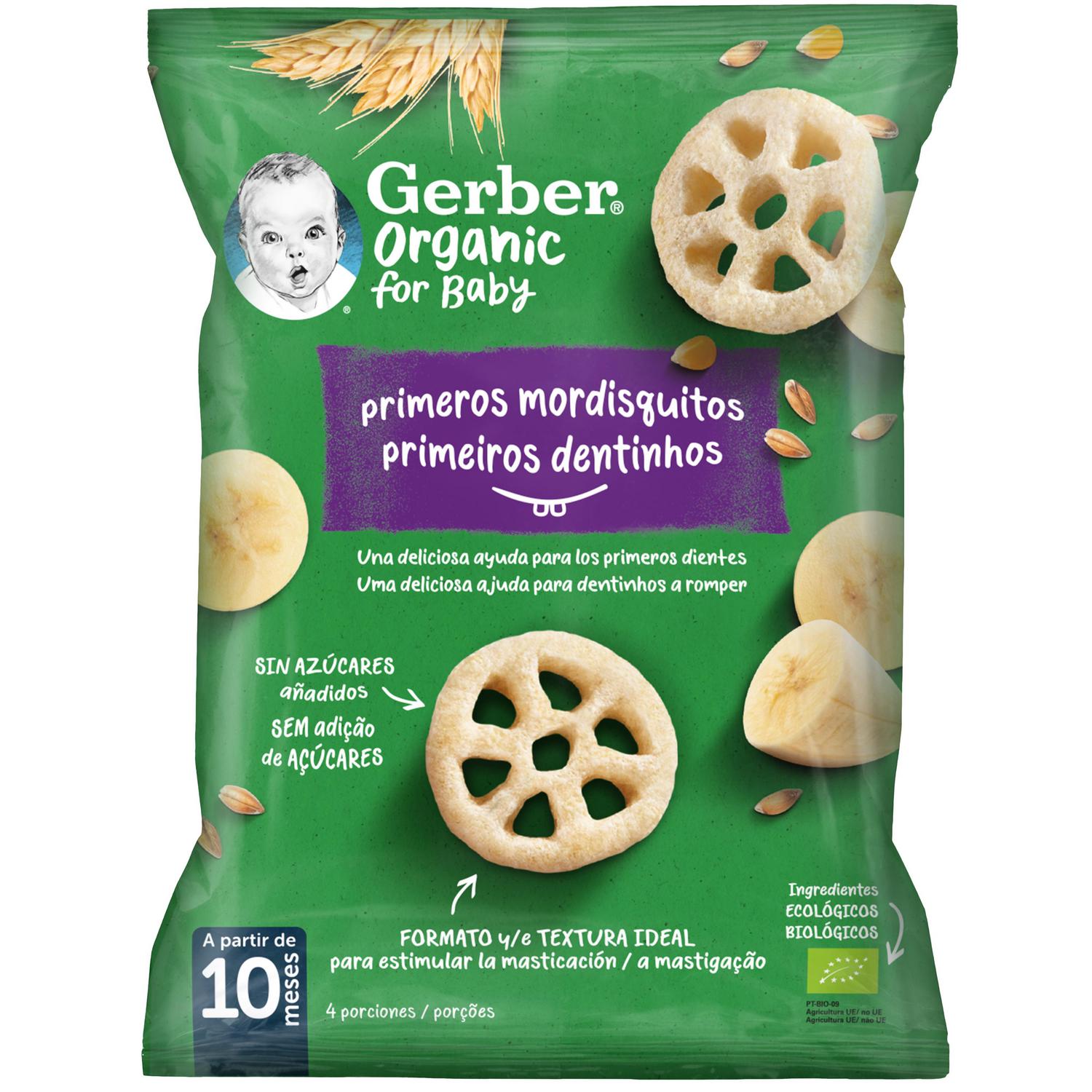 Snack infantiles primeros mordisquitos plátano desde 10 meses ecológico Gerbe sin azúcares añadidos 28 g.