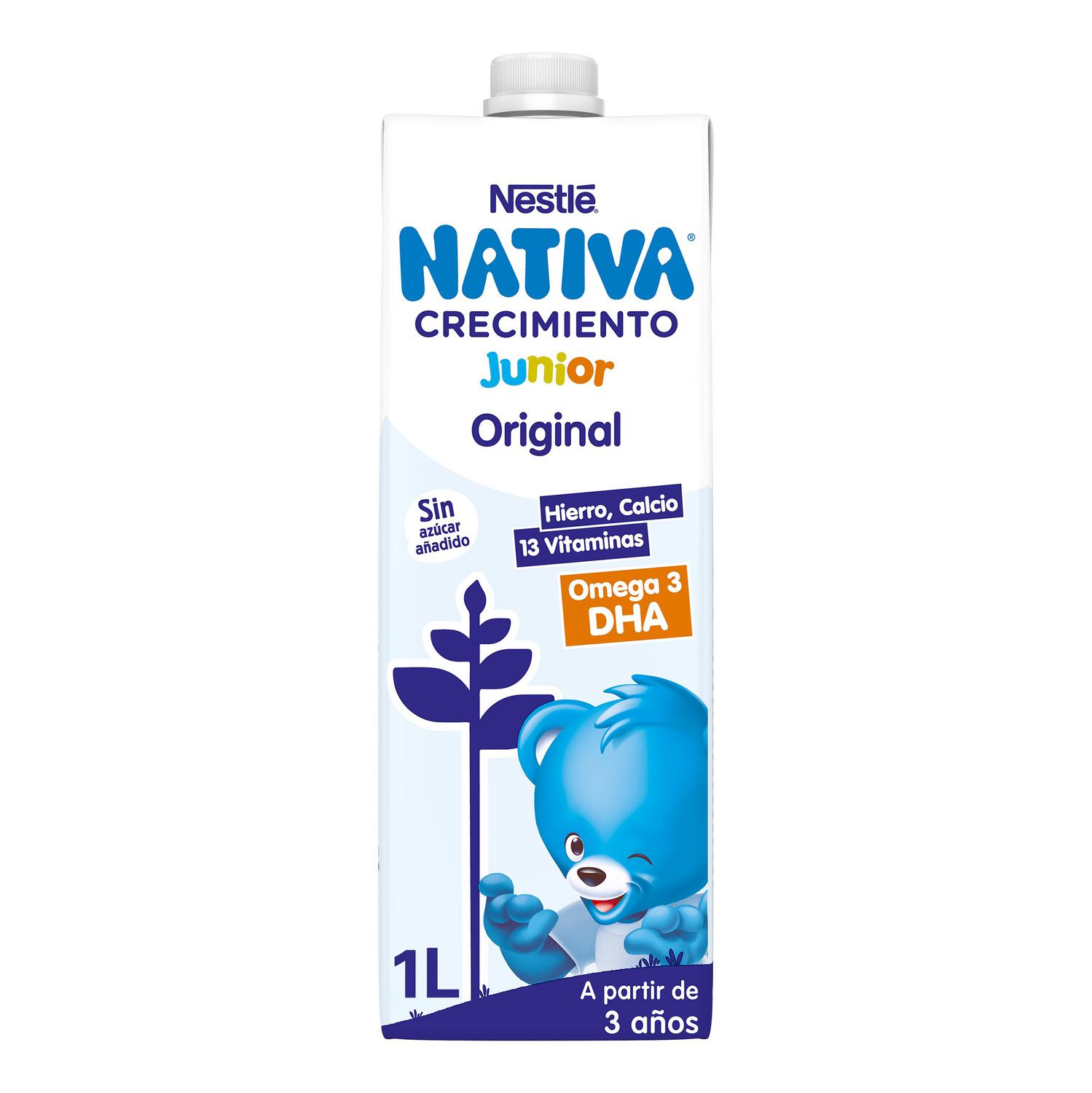 Preparado lácteo infantil de crecimiento desde 3 años Nestlé Junior Original sin gluten y sin azúcar añadido brik 1 l.