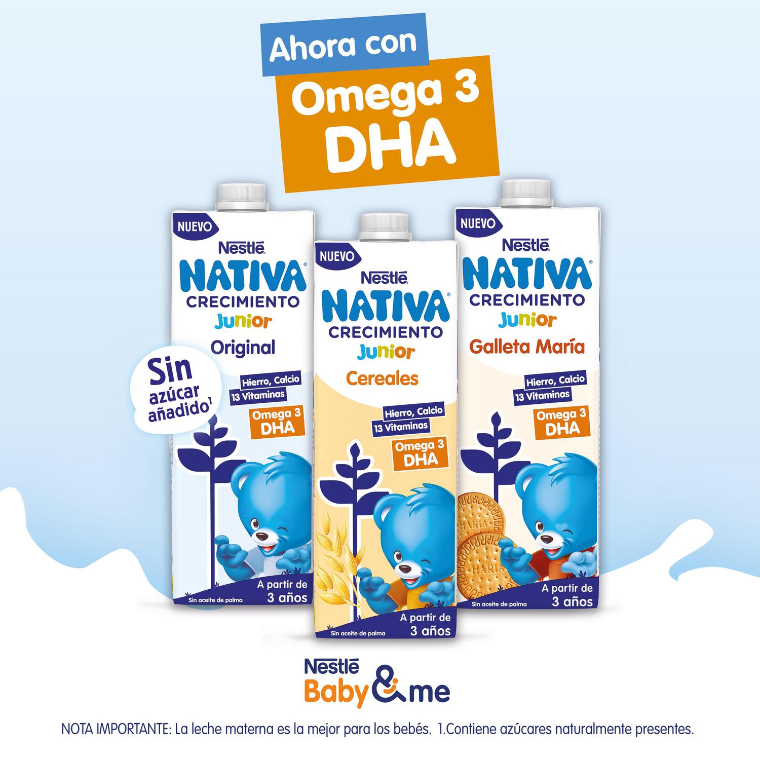 Preparado lácteo infantil de crecimiento desde 3 años Nestlé Junior Original sin gluten y sin azúcar añadido brik 1 l.