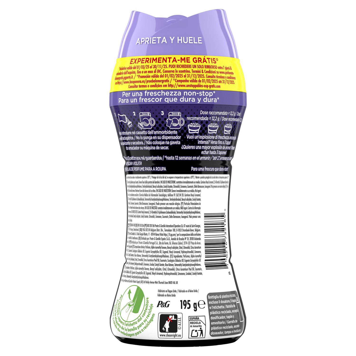 Perfume para la ropa en perlas concentrado frescor violeta Unstoppables Lenor 195 g.