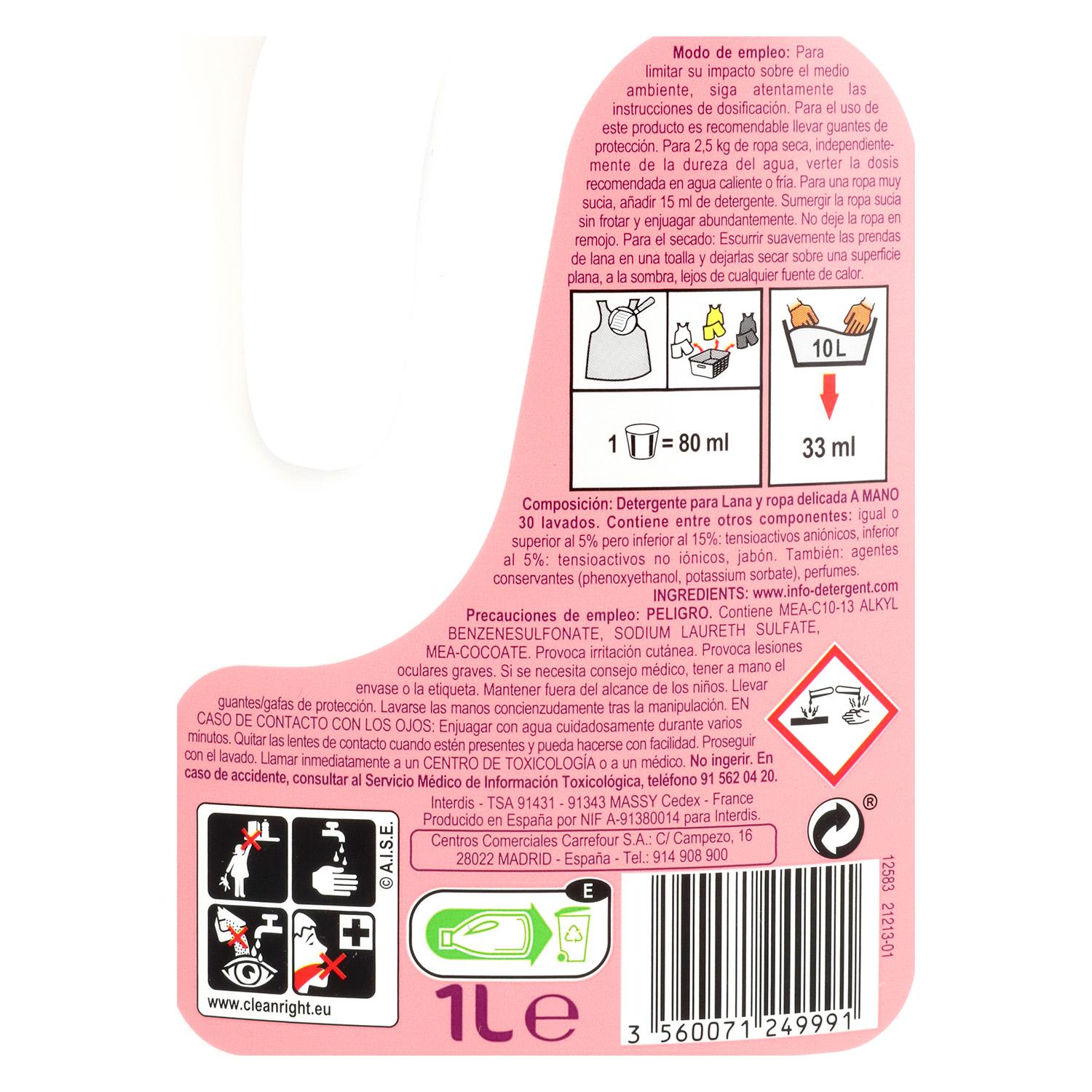 Detergente a mano lana y ropa delicada Expert Carrefour 30 lavados.