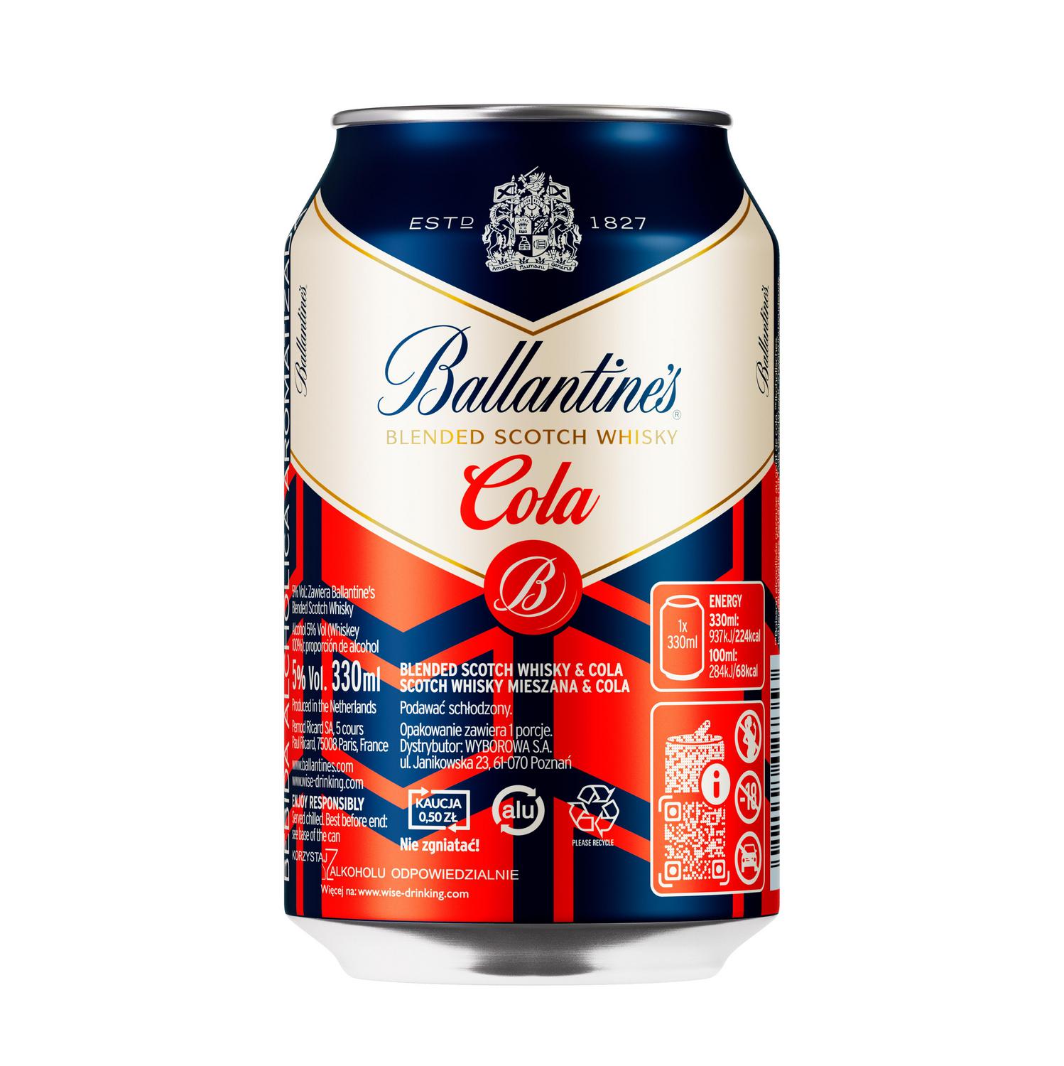 Whisky Ballantine's con cola lata 33 cl.