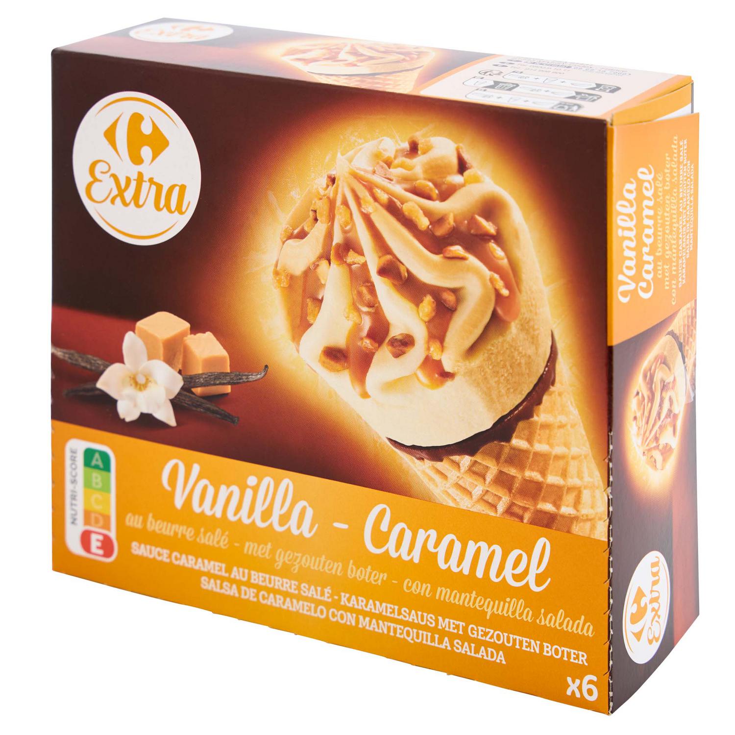 Cono de vainilla caramelo salado Carrefour Extra 6 uds.