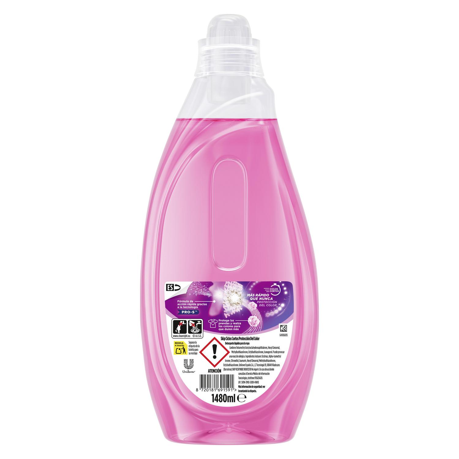 Detergente liquido ciclos cortos color Skip 37 lavados.