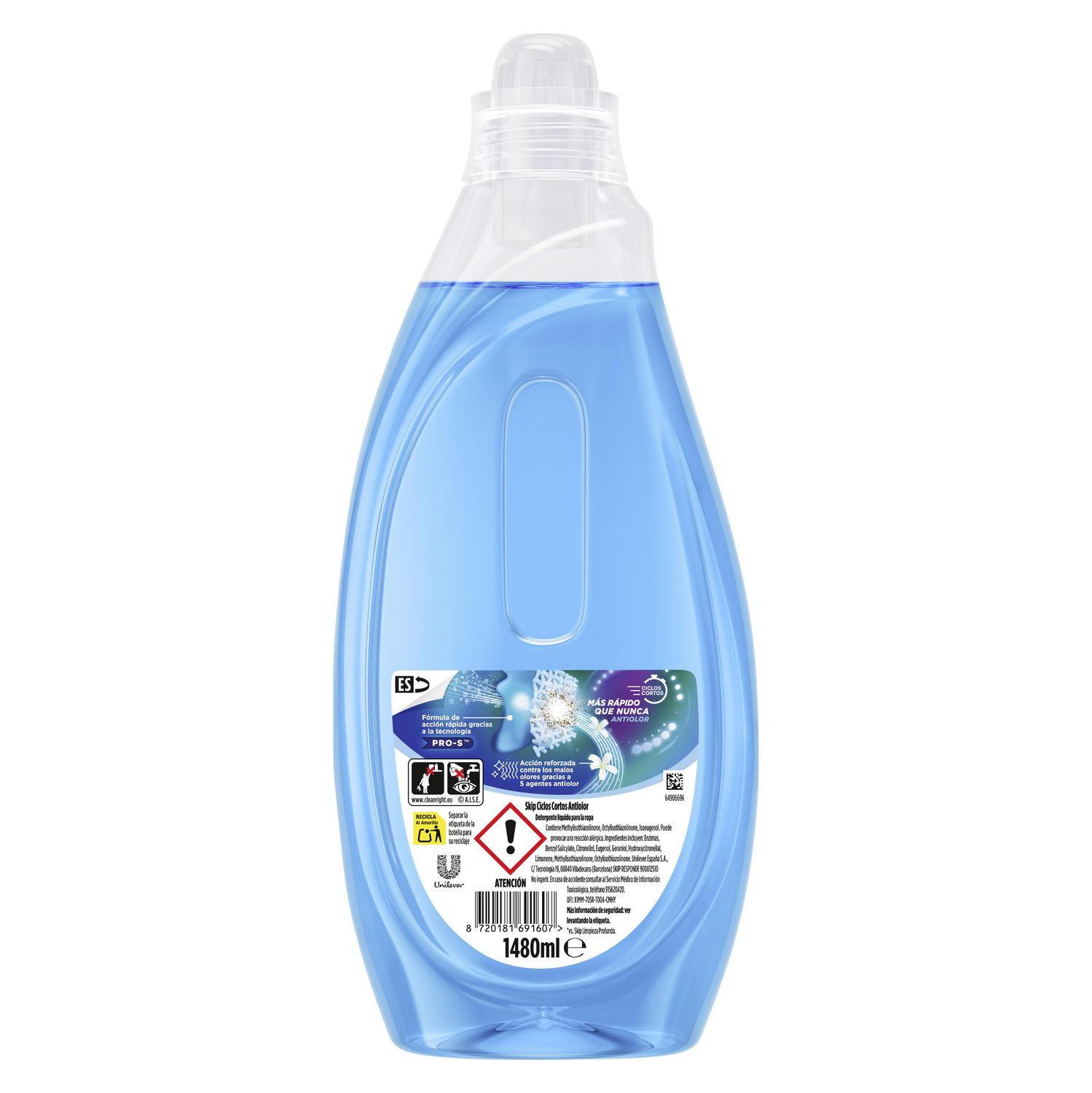 Detergente liquido ciclos cortos antiolor Skip 37 lavados.