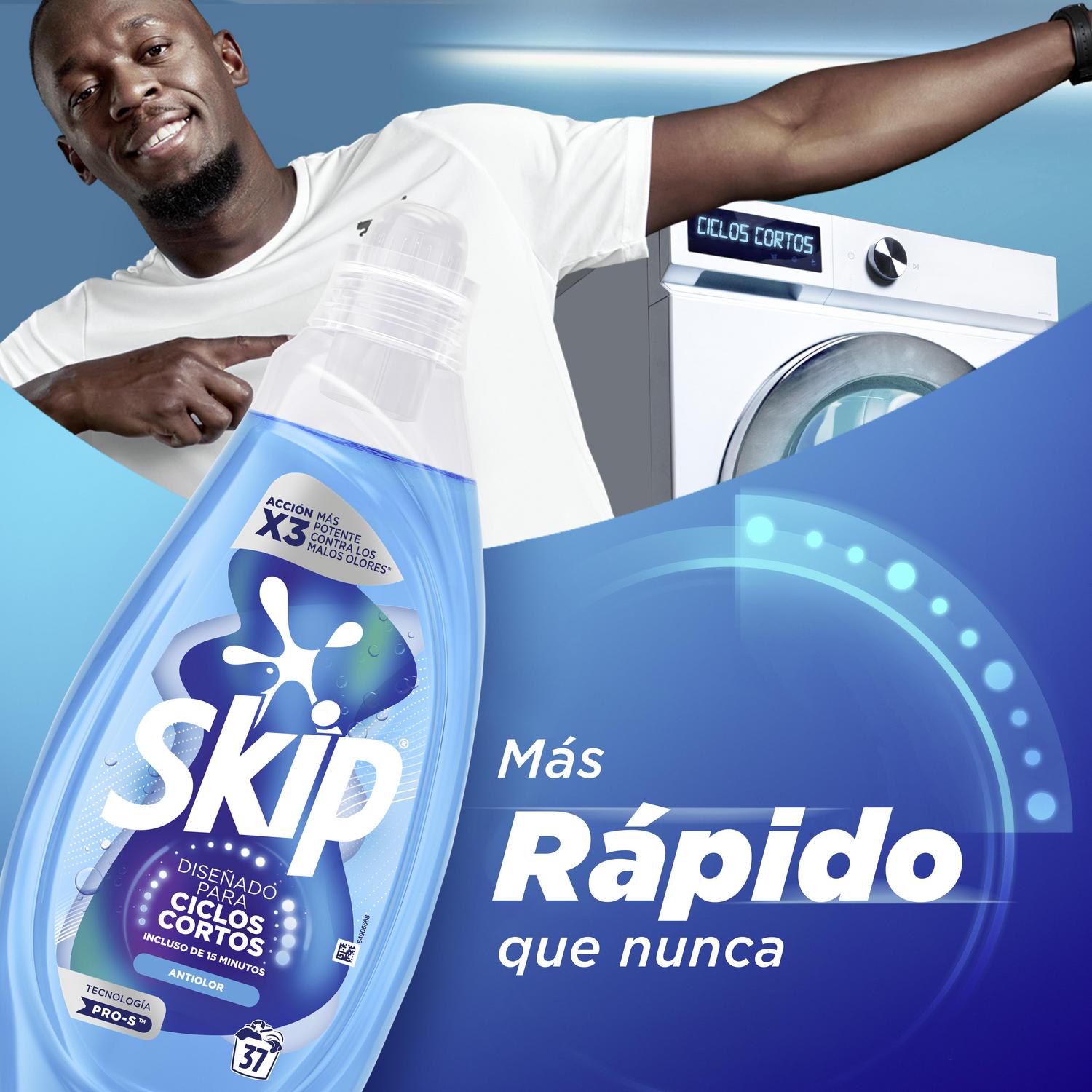 Detergente liquido ciclos cortos antiolor Skip 37 lavados.