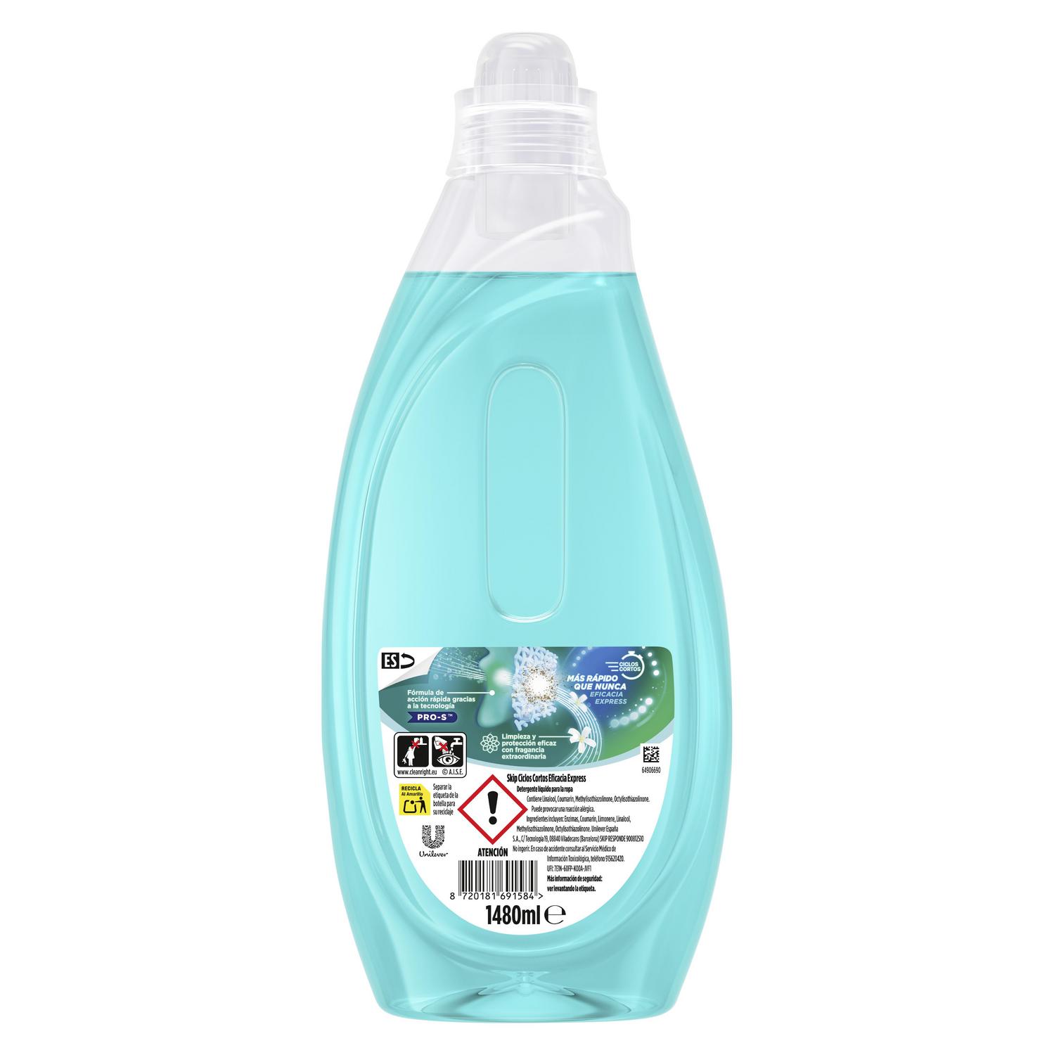 Detergente liquido ciclos cortos eficacia express Skip 37 lavados.