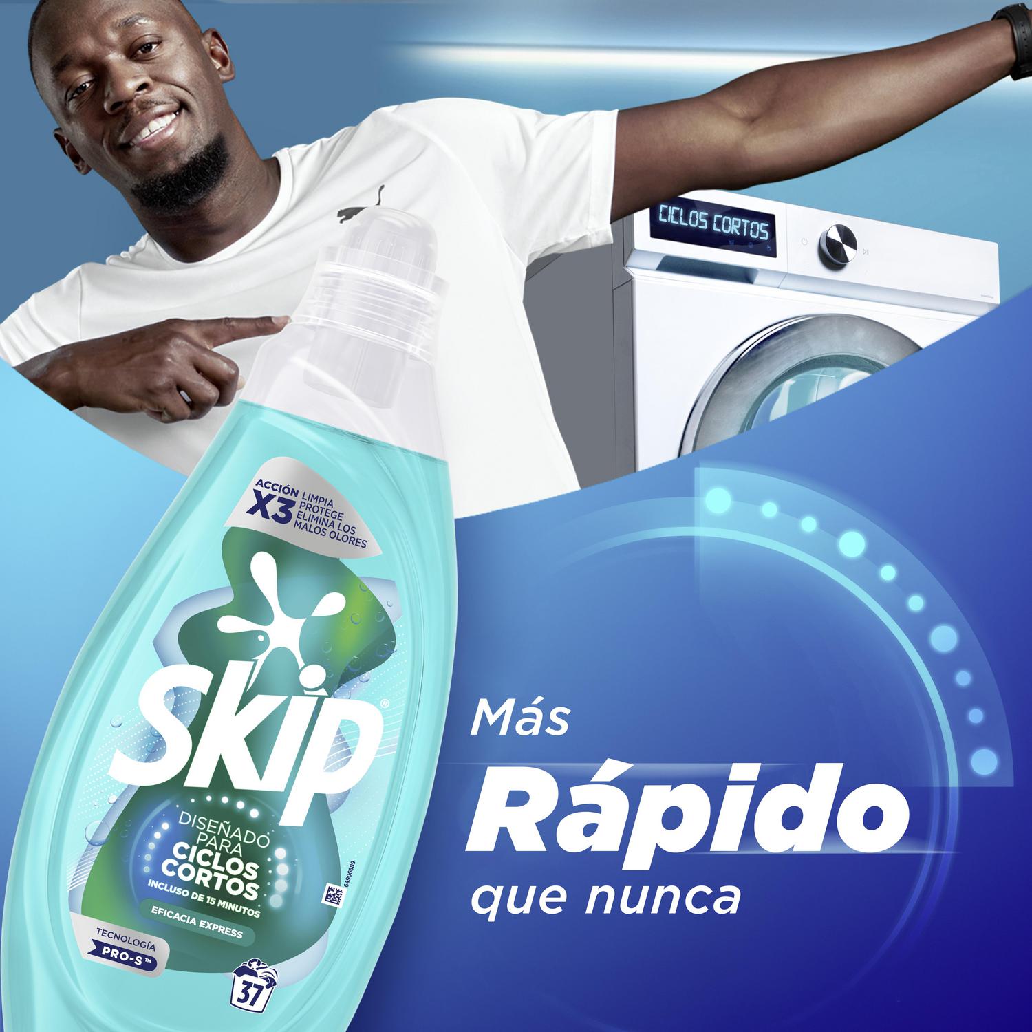Detergente liquido ciclos cortos eficacia express Skip 37 lavados.