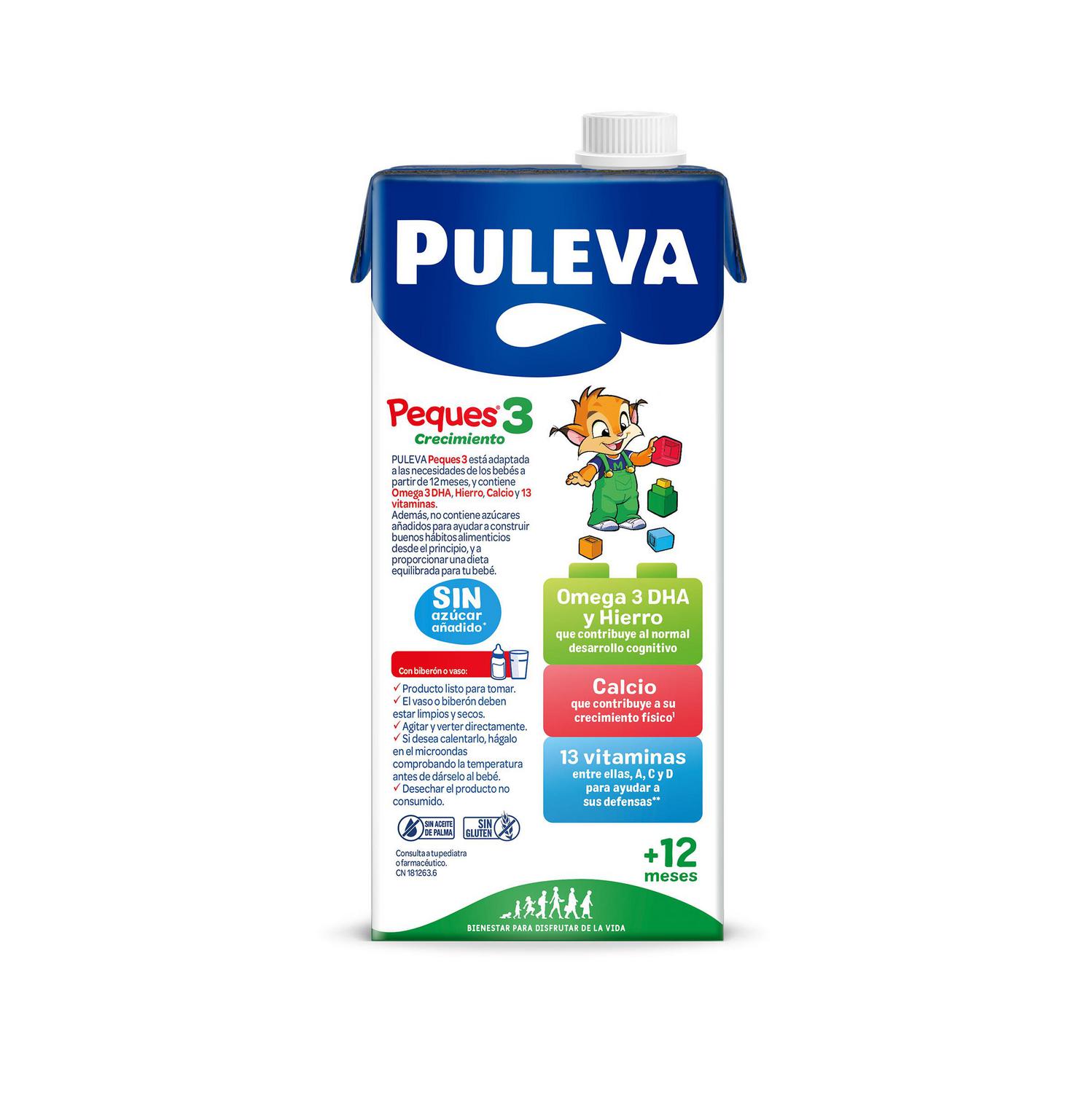 Preparado lácteo infantil de crecimiento desde 12 meses Puleva Peques 3 sin gluten y sin lactosa y sin azúcar añadido brik 1 l.
